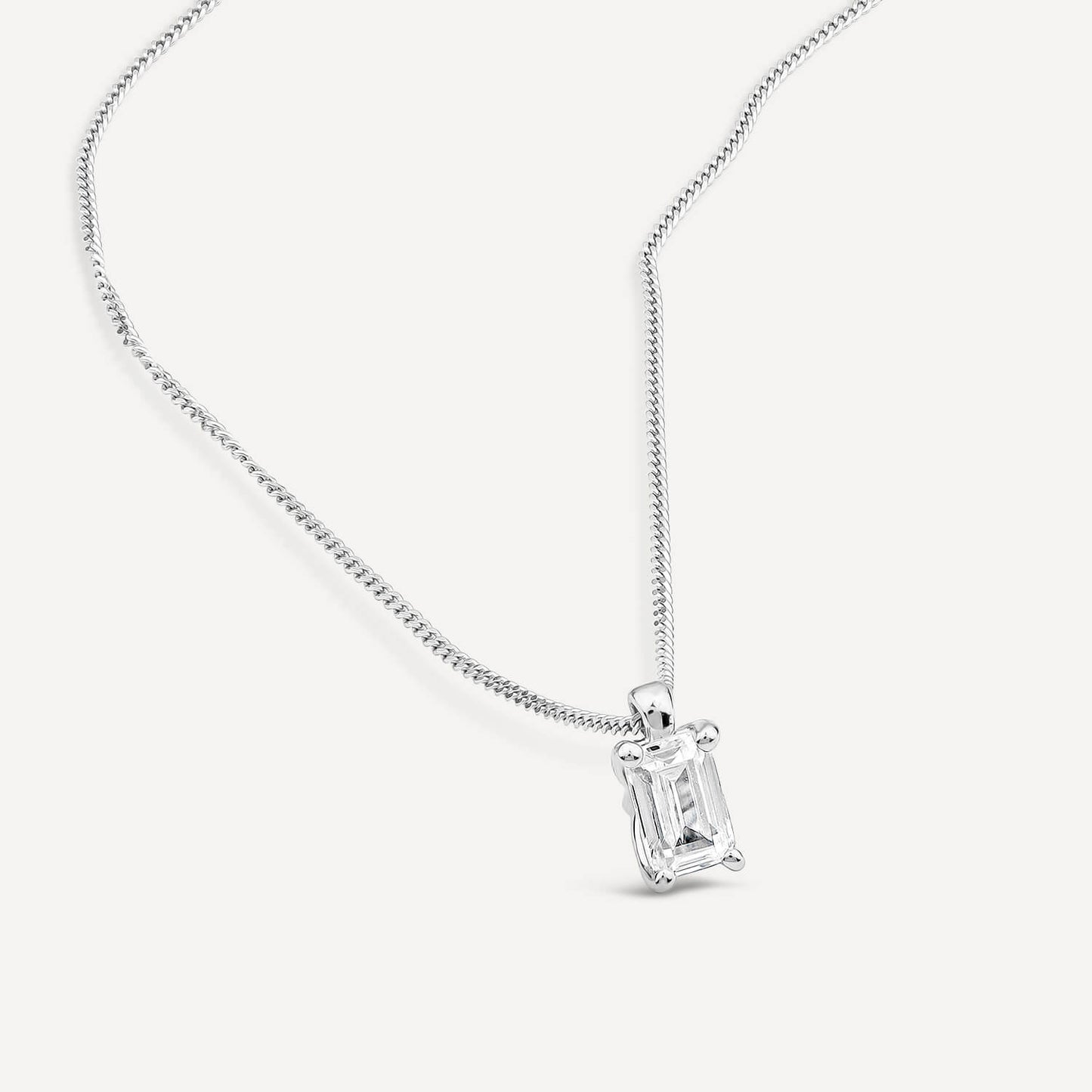 Born 18ct White Gold Lab Grown 0.50ct Emerald Cut Diamond Pendant