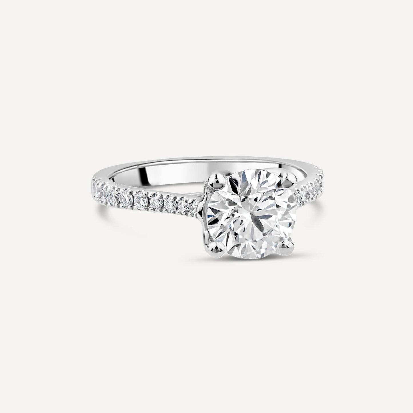 Born Platinum Lab Grown 1.70ct Round Brilliant Solitaire & Diamond Sides Ring