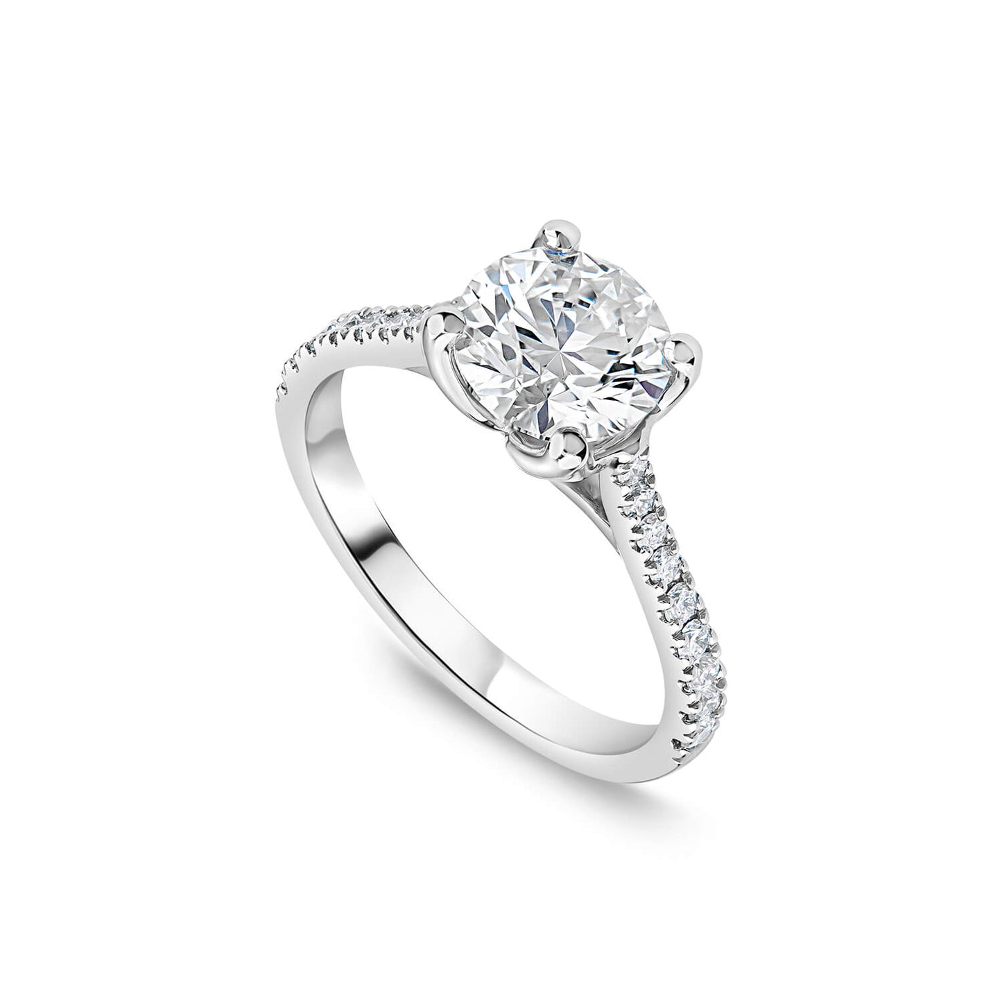 Born Platinum Lab Grown 1.70ct Round Brilliant Solitaire & Diamond Sides Ring