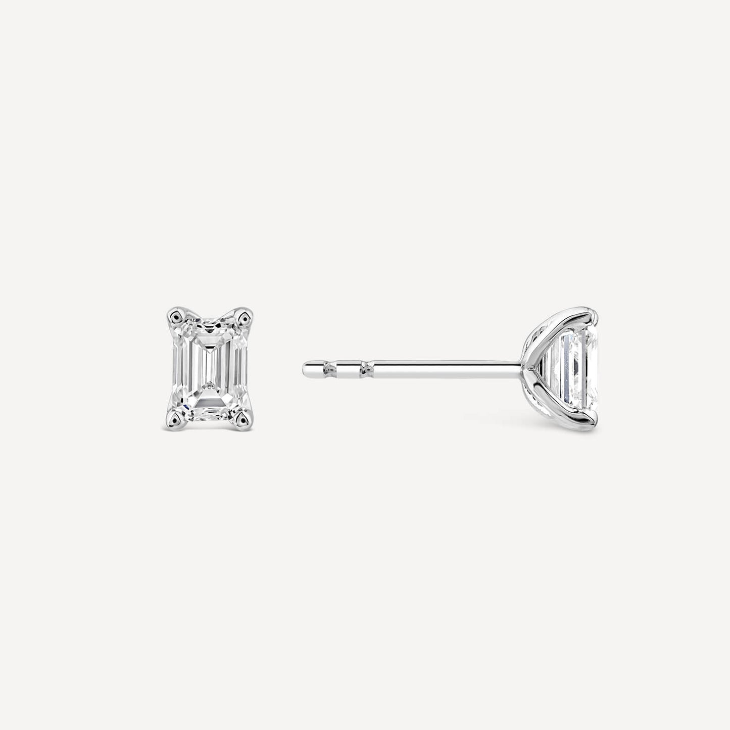 Born 18ct White Gold 1ct Lab Grown Emerald Cut Diamond Stud Earrings