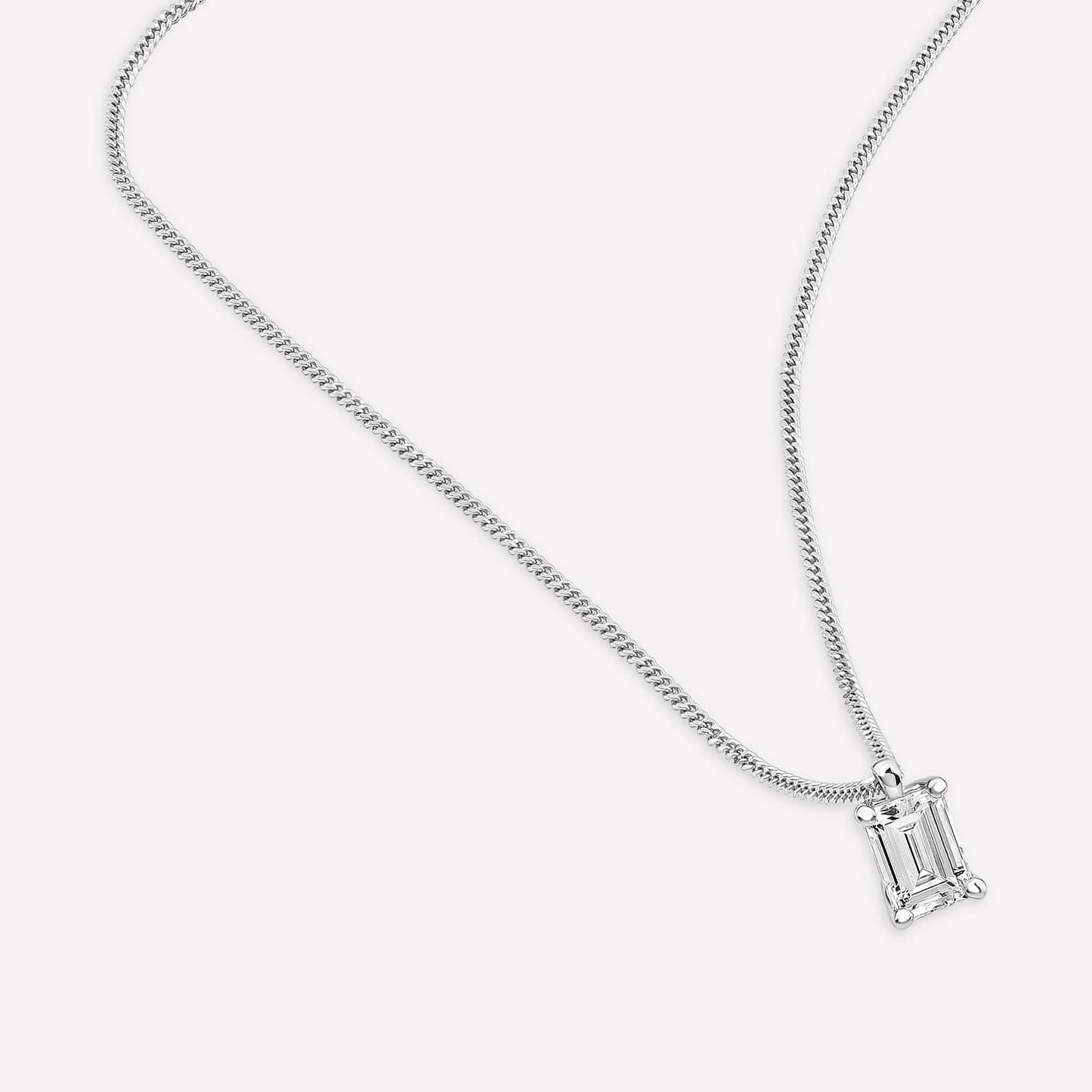 Born 18ct White Gold Lab Grown 0.70ct Emerald Cut Diamond Pendant