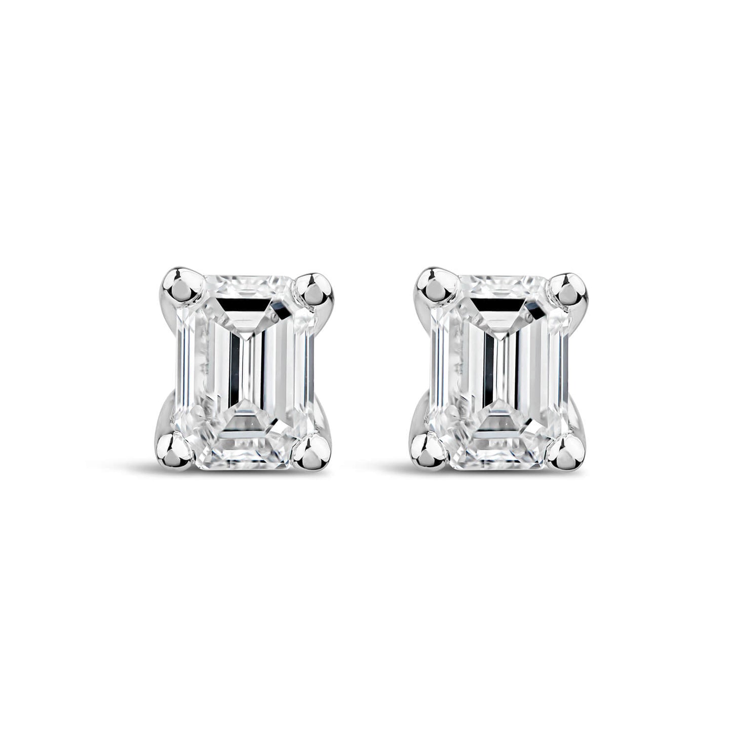 Born 18ct White Gold Lab Grown 1.40ct Diamond Emerald Cut Stud Earrings