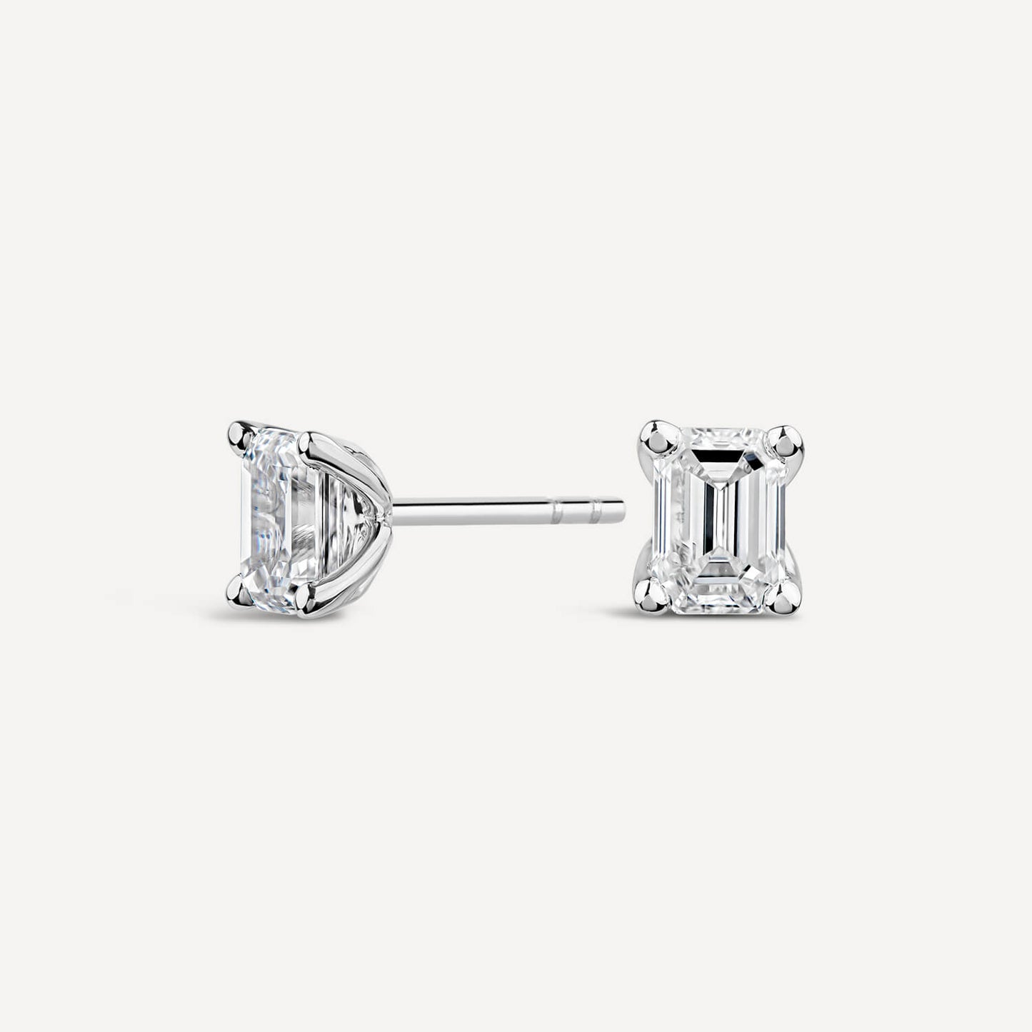 Born 18ct White Gold Lab Grown 1.40ct Diamond Emerald Cut Stud Earrings