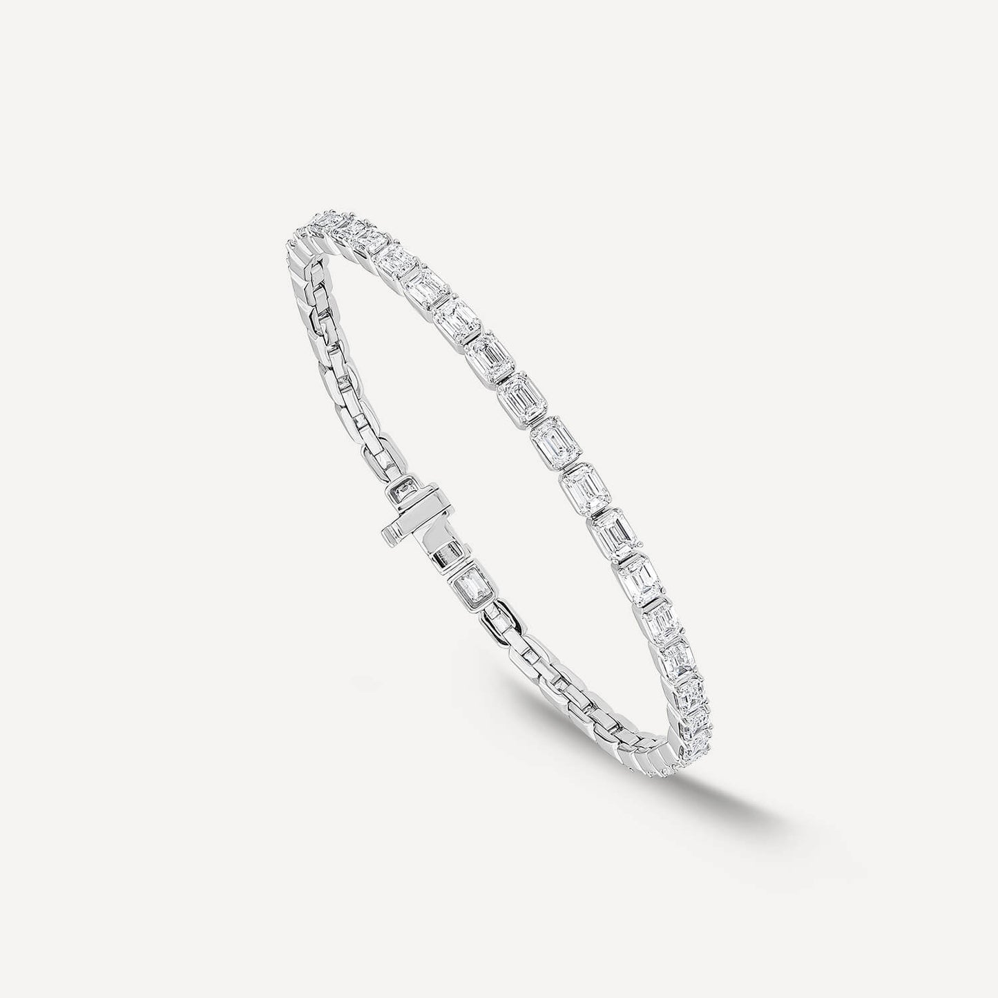 Born 18ct White Gold Lab Grown 7.50ct Diamond Emerald Cut Tennis Style Bracelet