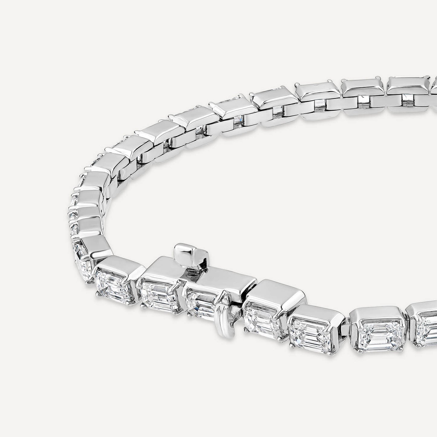 Born 18ct White Gold Lab Grown 7.50ct Diamond Emerald Cut Tennis Style Bracelet
