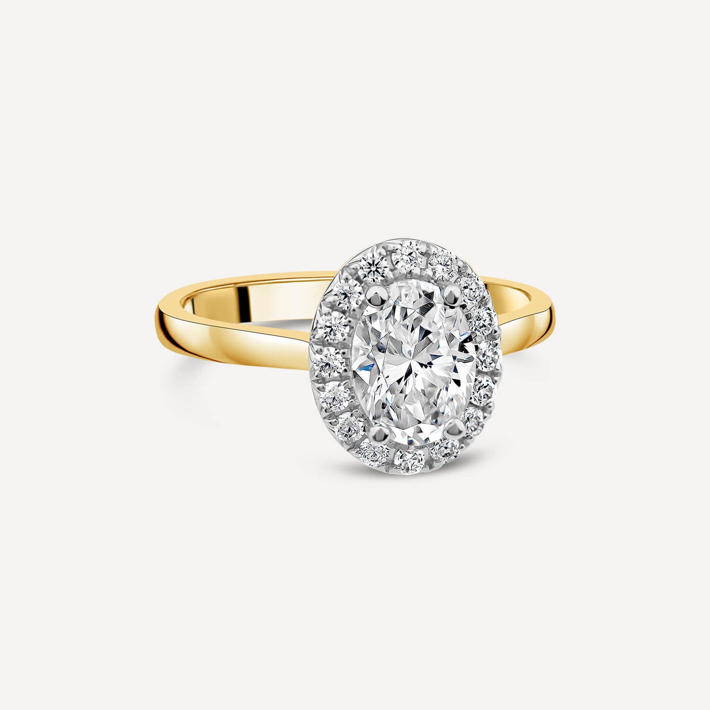 Born 18ct Yellow Gold 1.20ct Lab Grown Oval Halo Diamond Ring