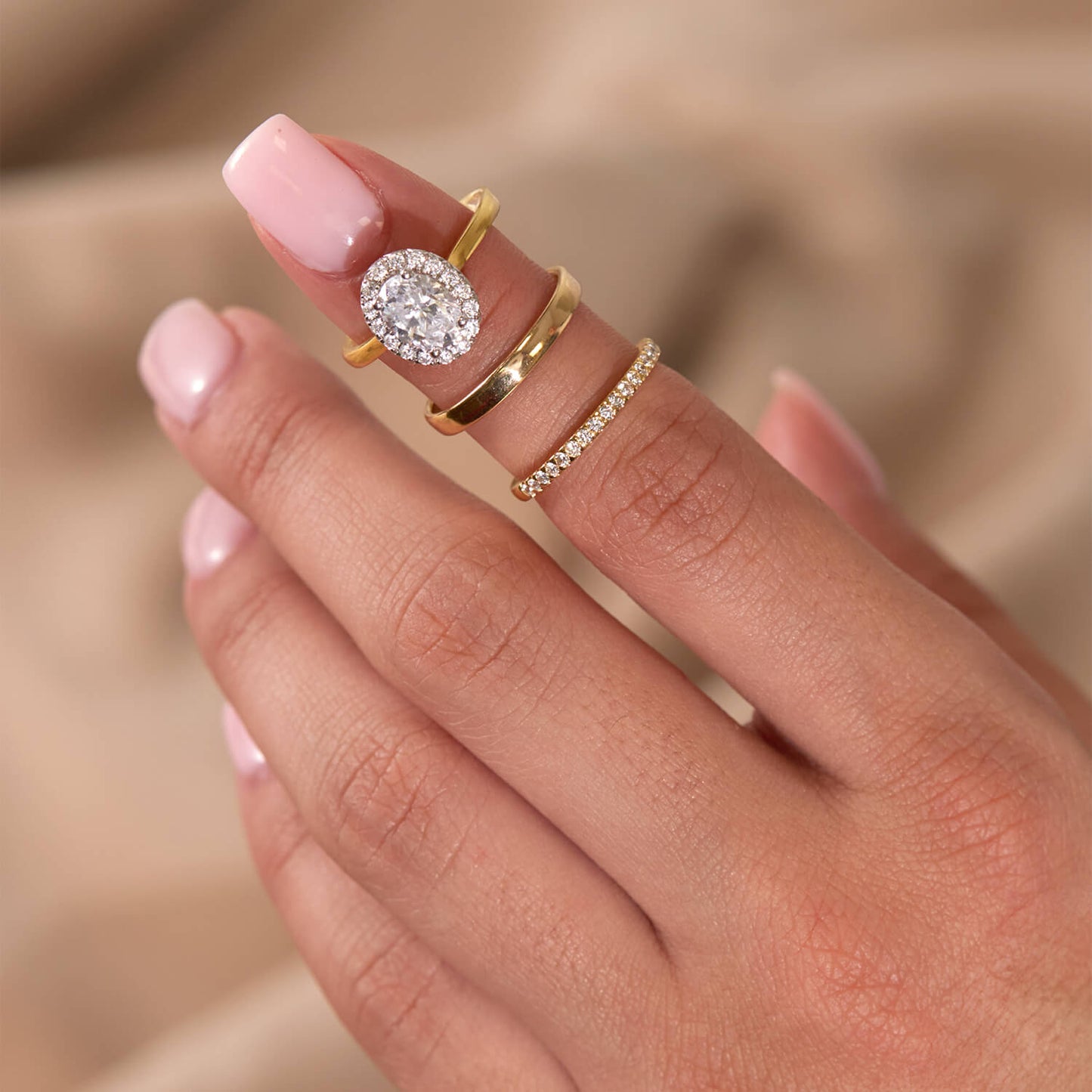Born 18ct Yellow Gold 1.20ct Lab Grown Oval Halo Diamond Ring