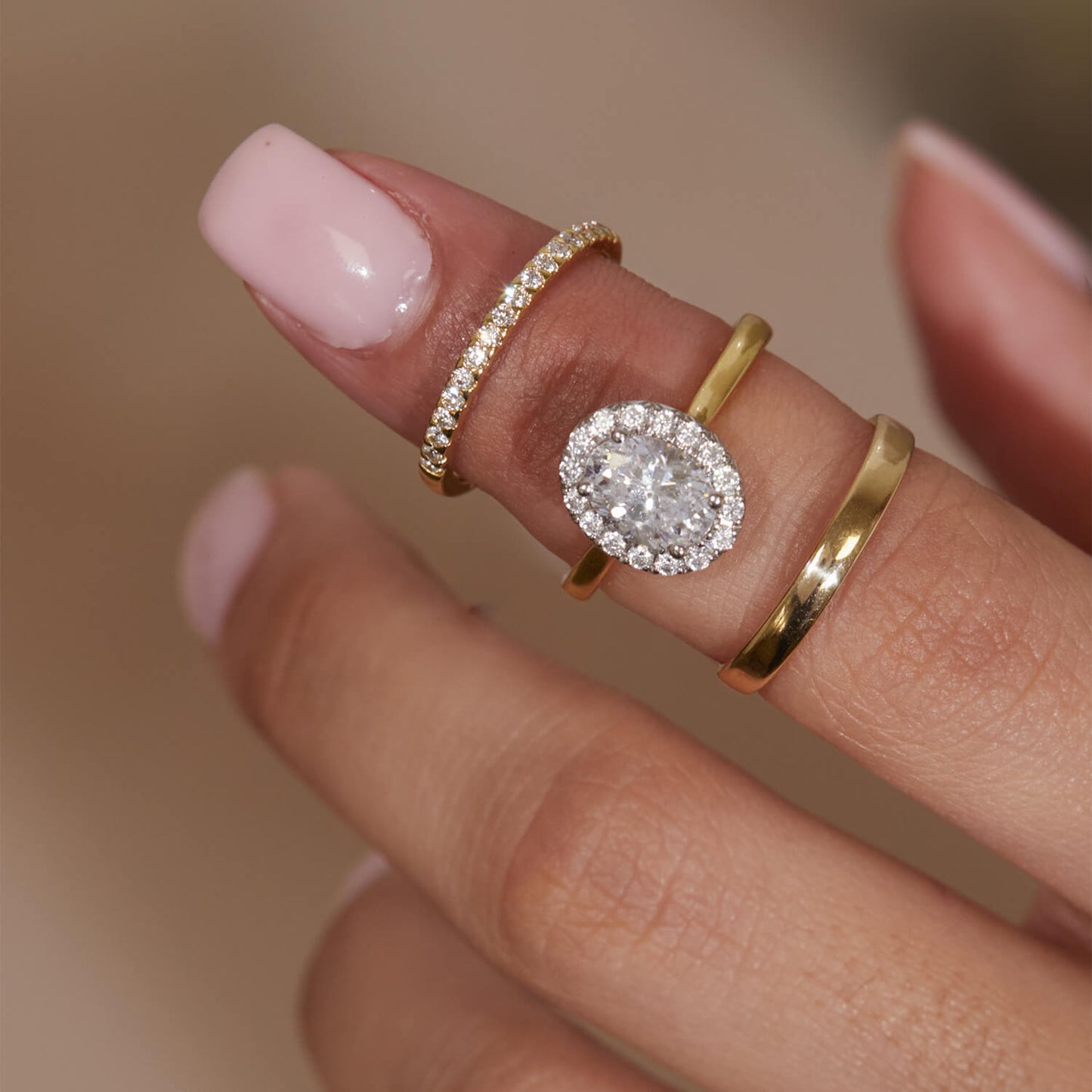 Born 18ct Yellow Gold 1.20ct Lab Grown Oval Halo Diamond Ring