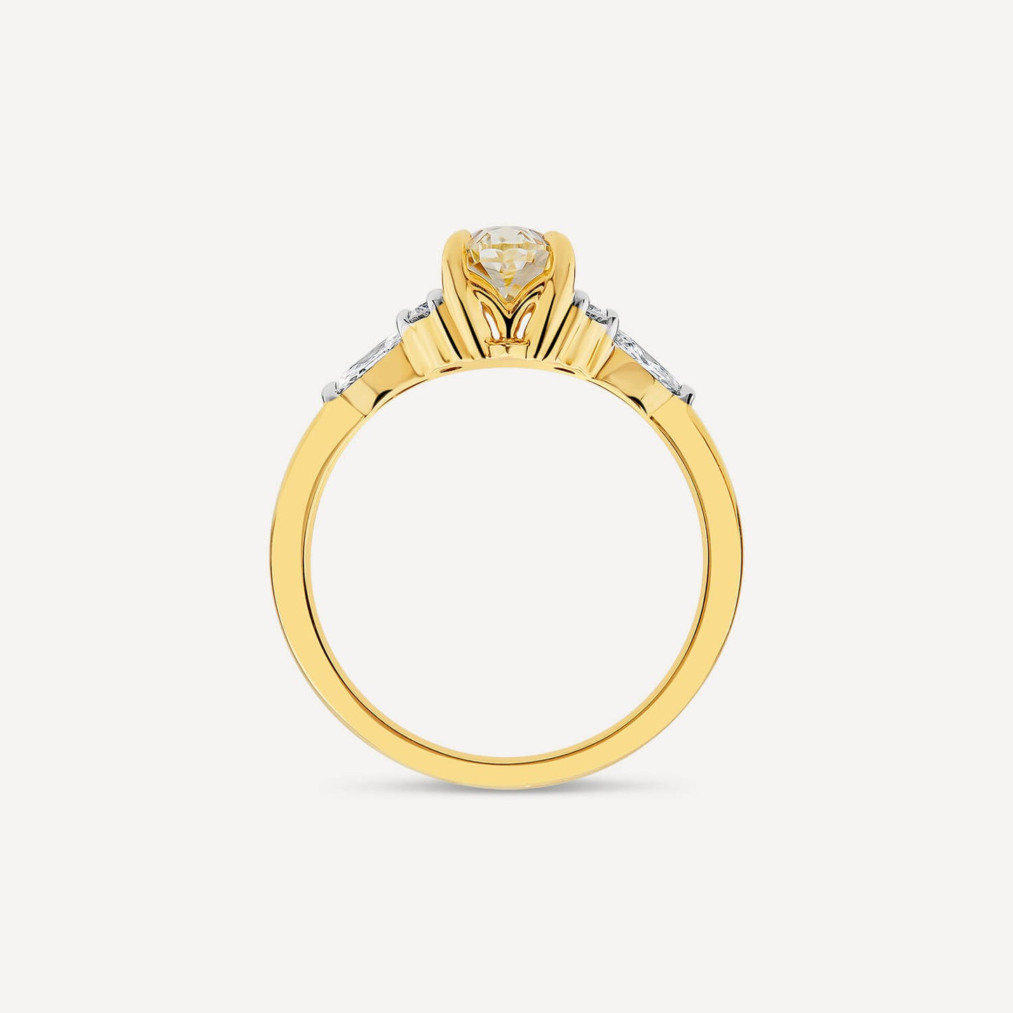 Born 18ct Yellow Gold 1.33ct Yellow Oval Centre & Round/Marquise Lab Grown Diamond Sides Ring
