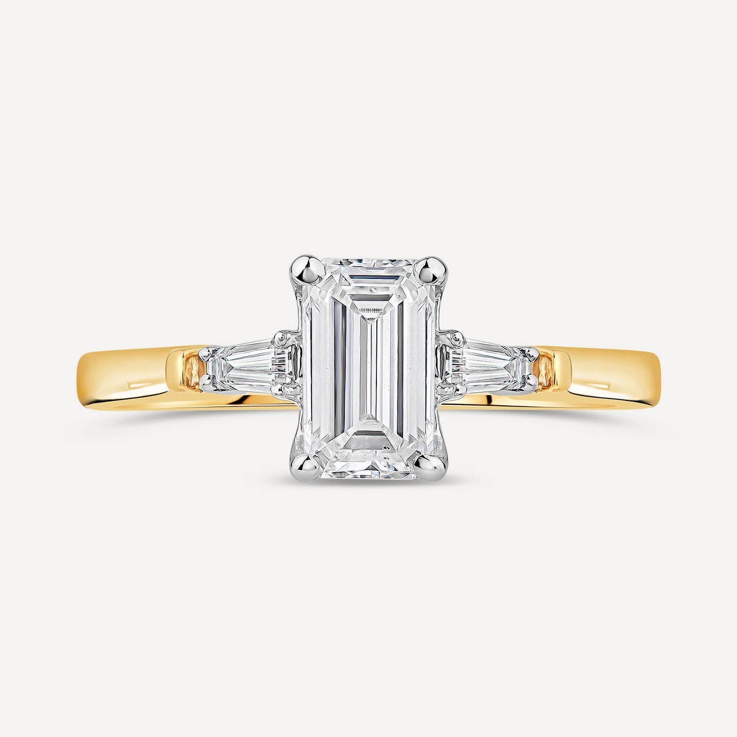 Born 18ct Yellow Gold 1.38ct Lab Grown Emerald Cut & Baguette Diamond Sides Ring