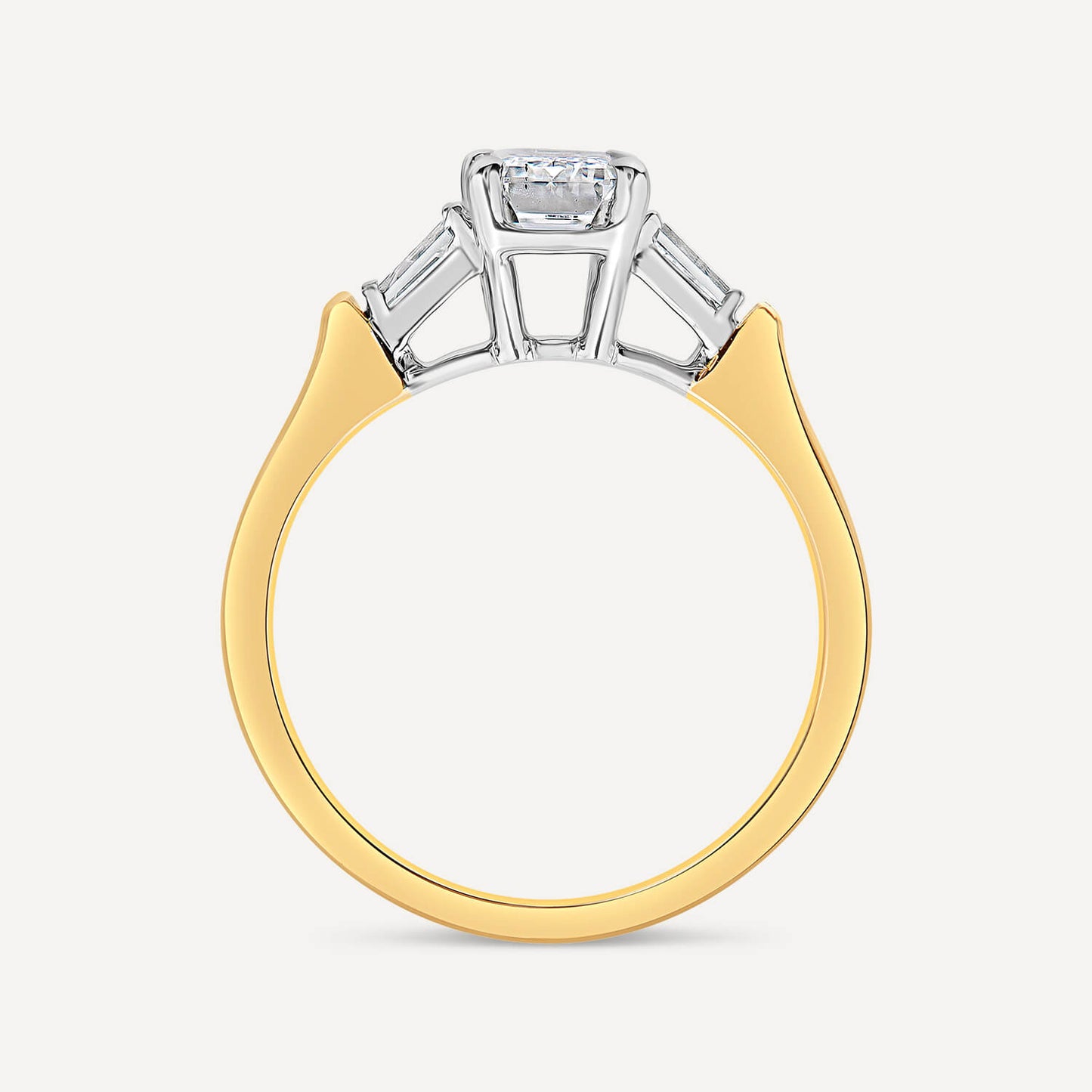 Born 18ct Yellow Gold 1.38ct Lab Grown Emerald Cut & Baguette Diamond Sides Ring