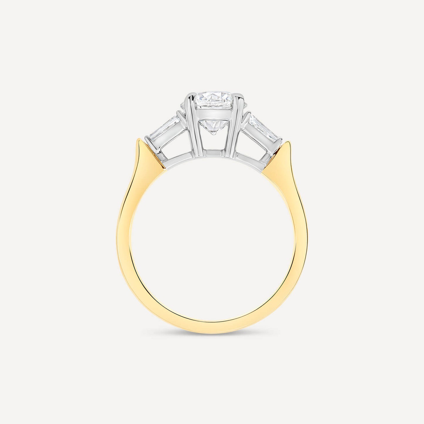 Born 18ct Yellow Gold 1.38ct Round Solitaire & Baguette Diamond Sides Ring