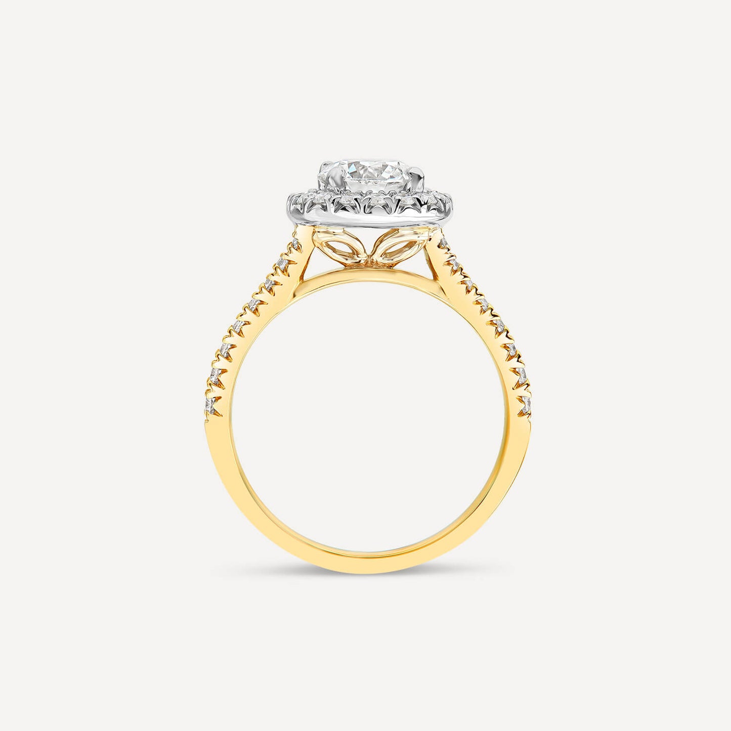 Born 18ct Yellow Gold 1.40ct Lab Grown Round Halo & Diamond Sides Ring