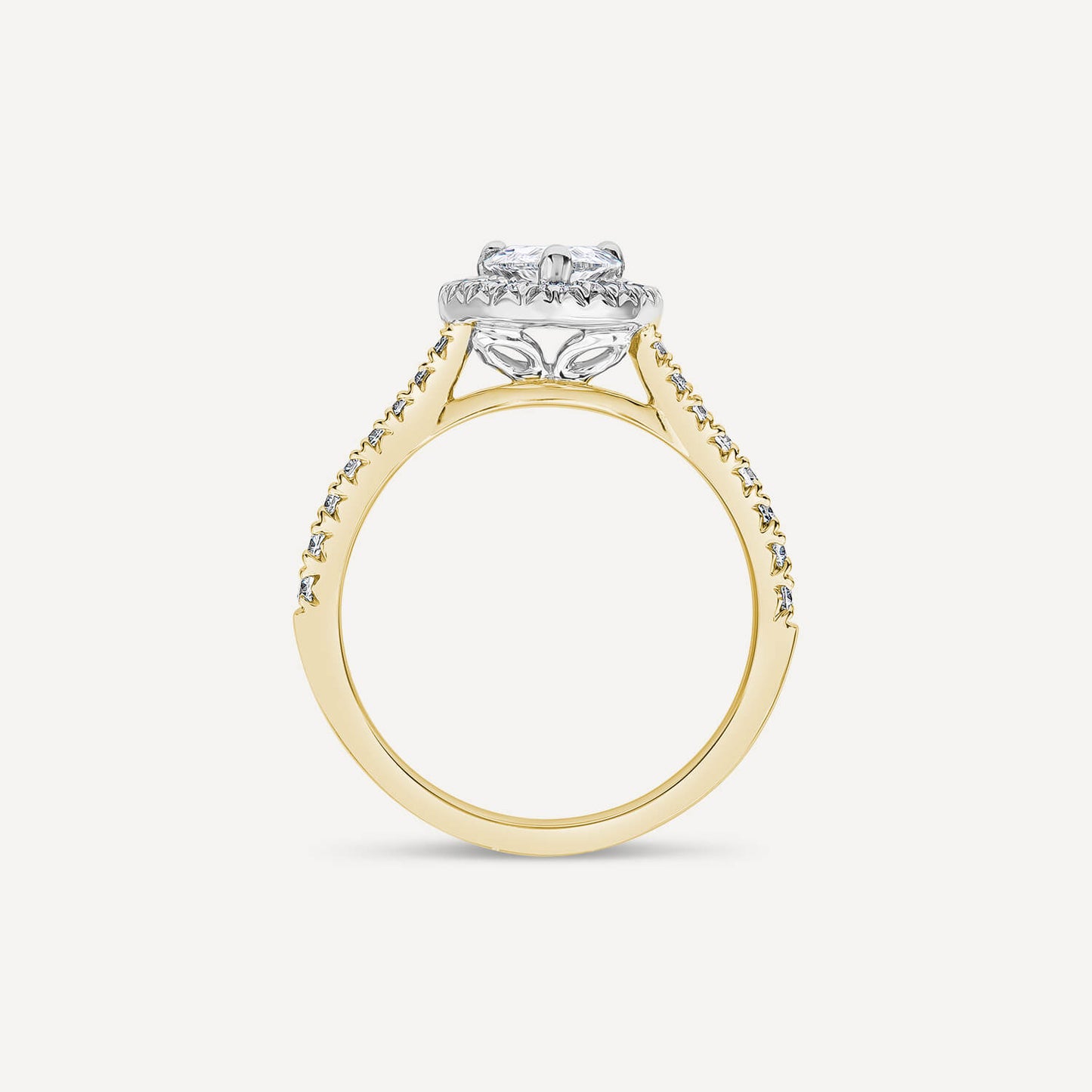 Born 18ct Yellow Gold 1.61ct Lab Grown Pear Halo & Diamond Sides Ring