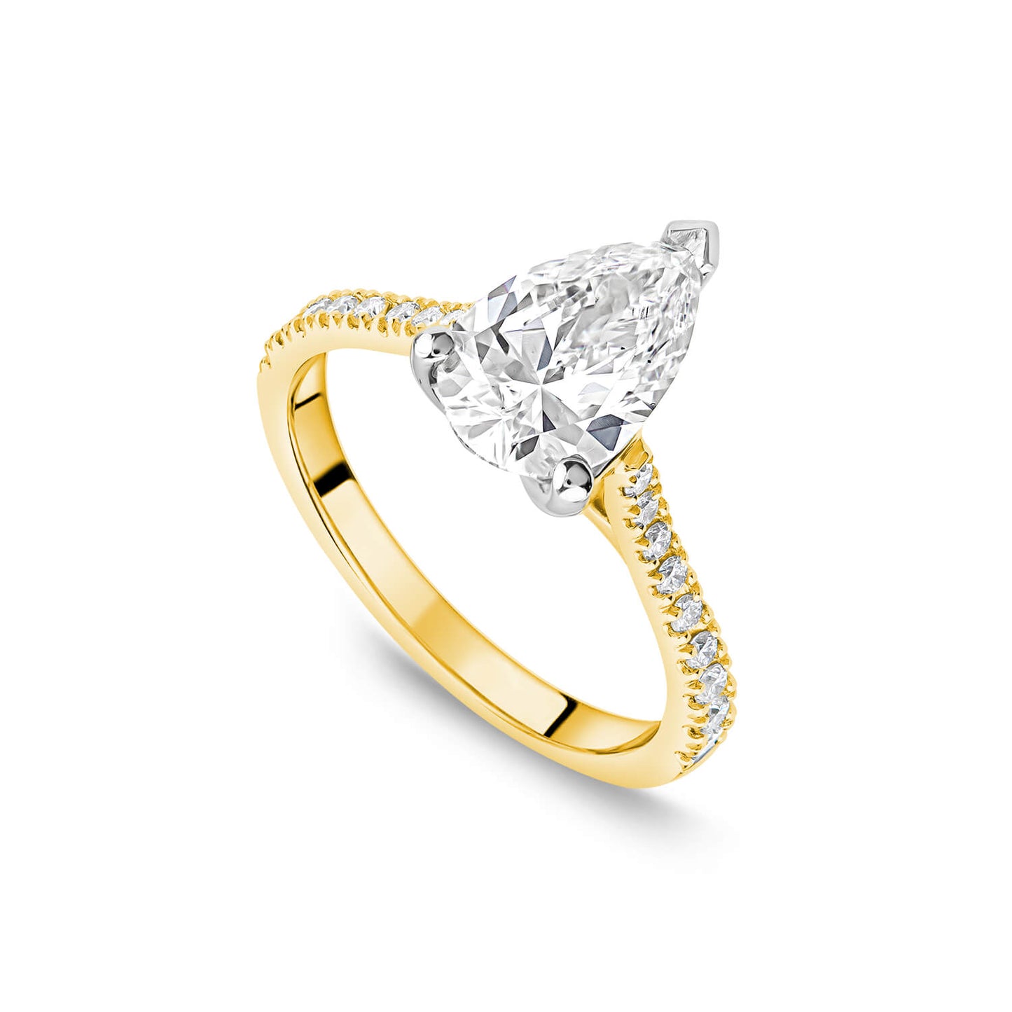 Born 18ct Yellow Gold Lab Grown 1.70ct Pear Solitaire & Diamond Sides Ring