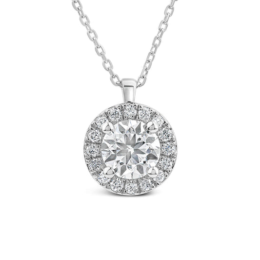 Born 9ct White Gold Lab Grown 0.83ct Halo Diamond Pendant
