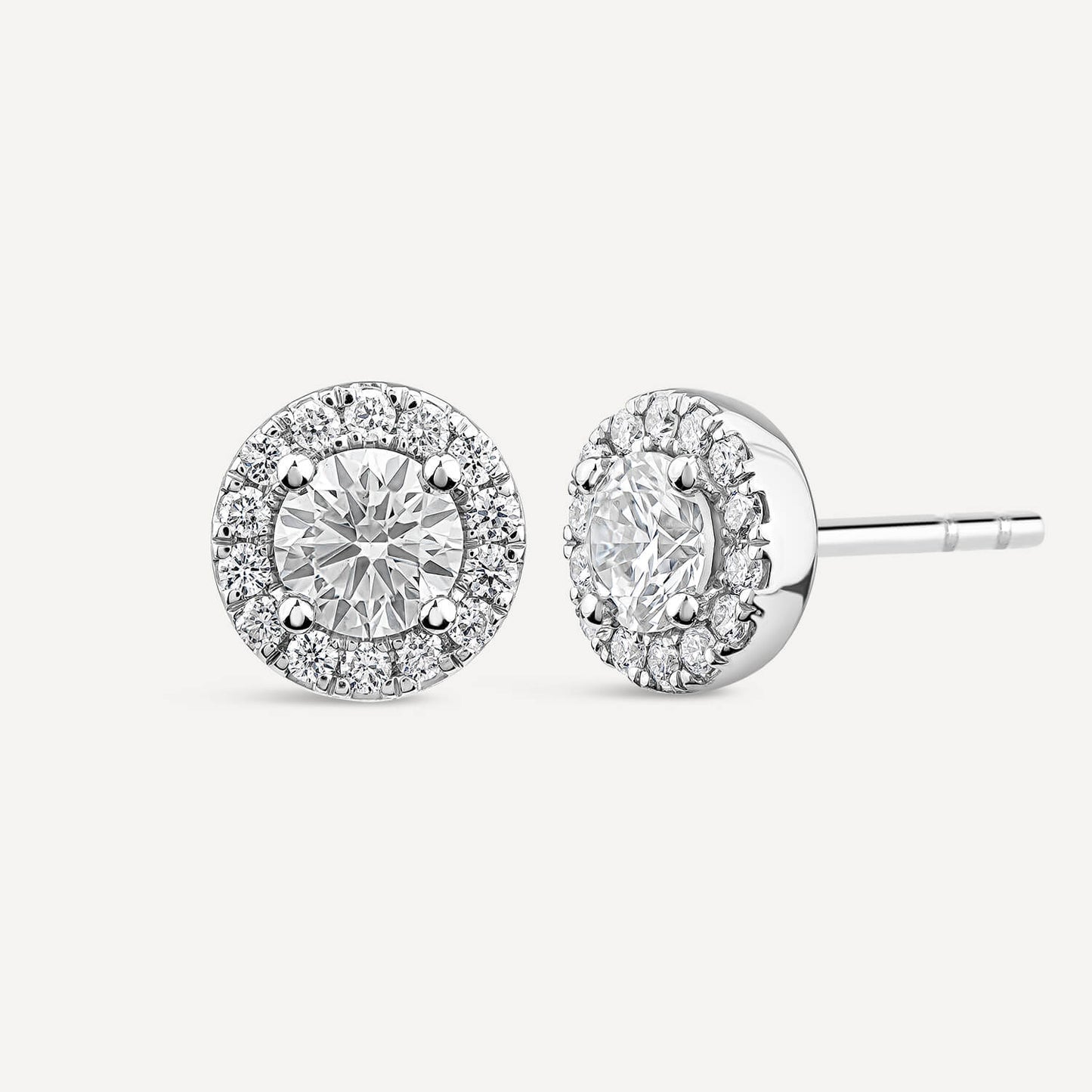 Born 9ct White Gold Lab Grown 1.06ct Diamond Halo Stud Earrings