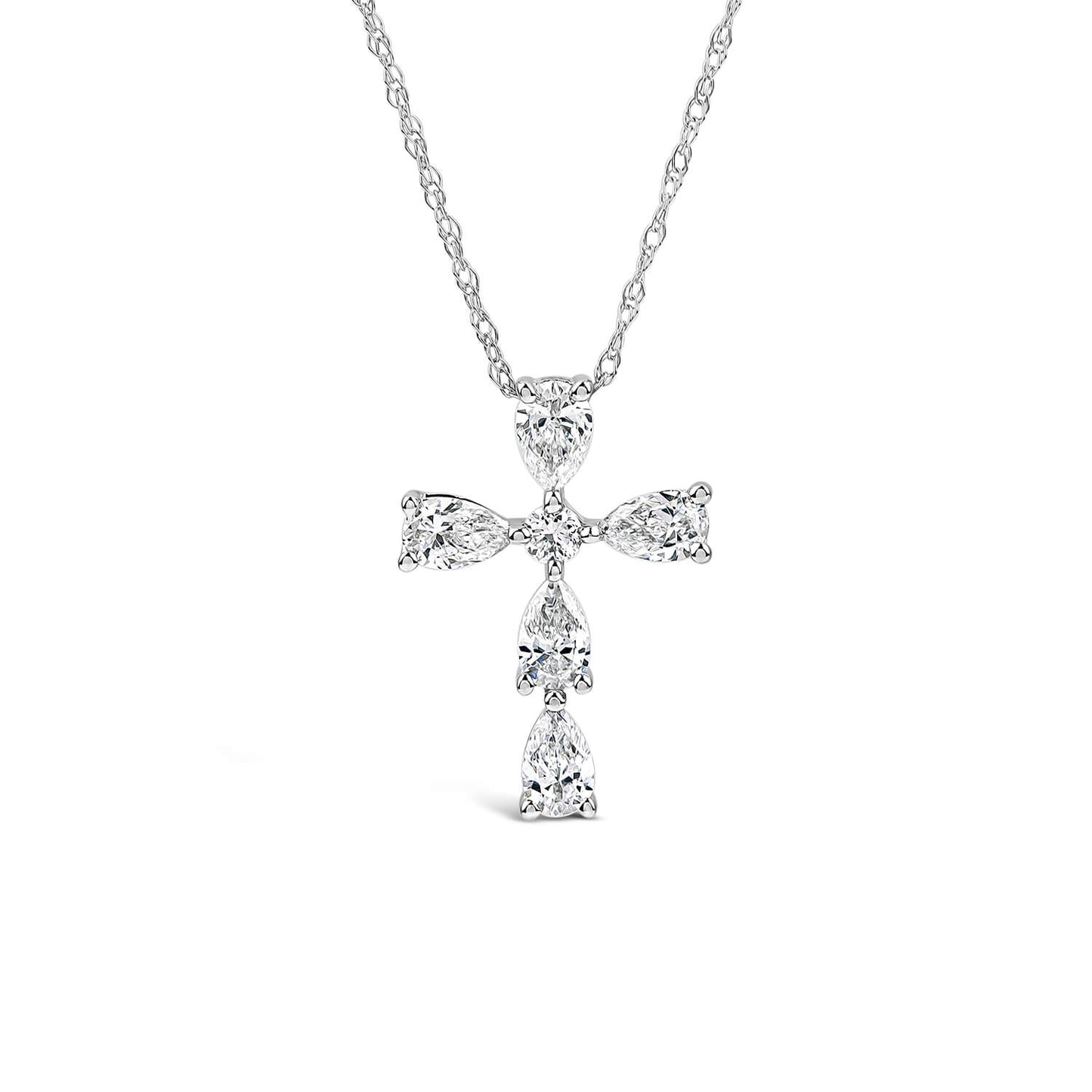 Born Classic 9ct White Gold Lab Grown 0.50ct Pear & Round Diamond Cross Pendant