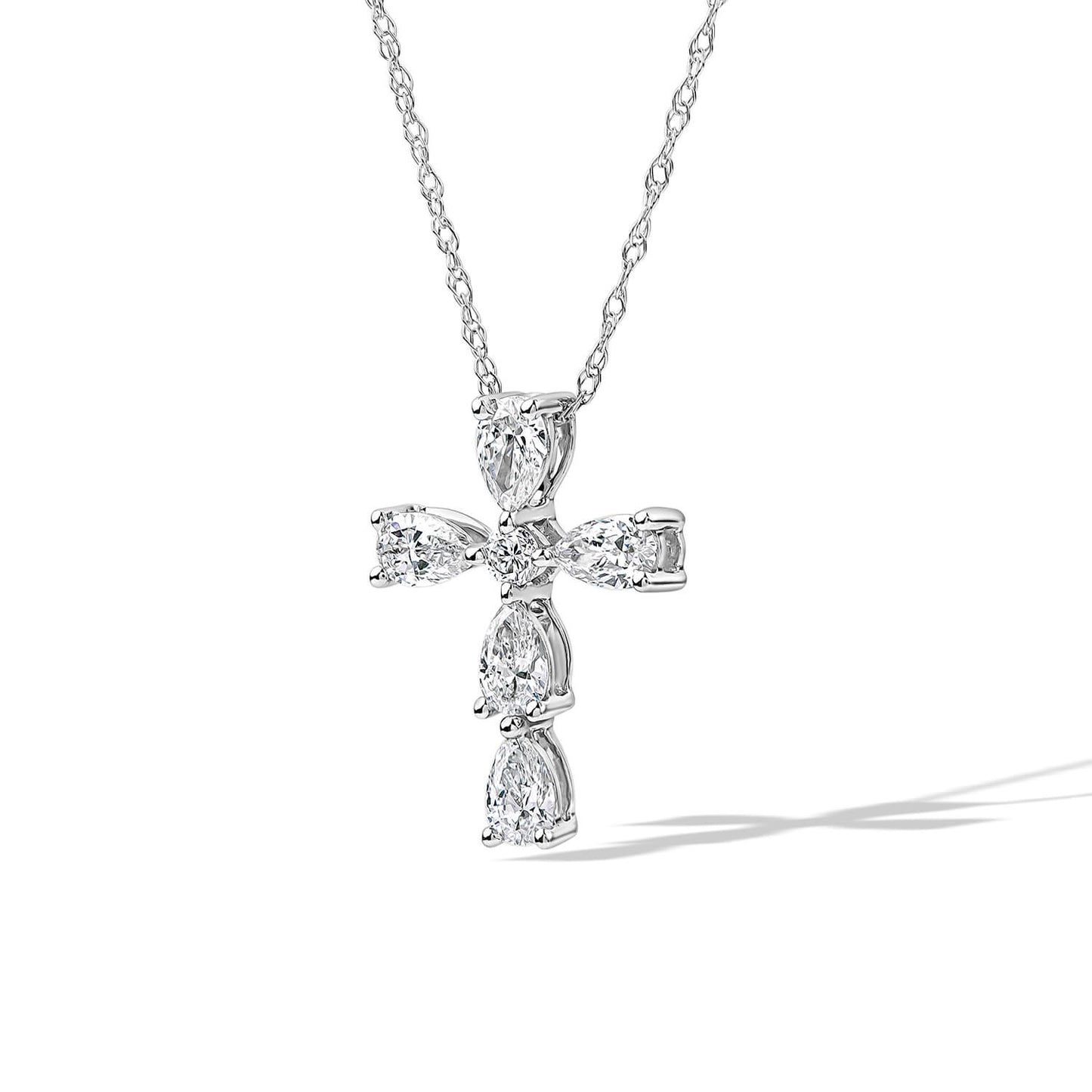 Born Classic 9ct White Gold Lab Grown 0.50ct Pear & Round Diamond Cross Pendant