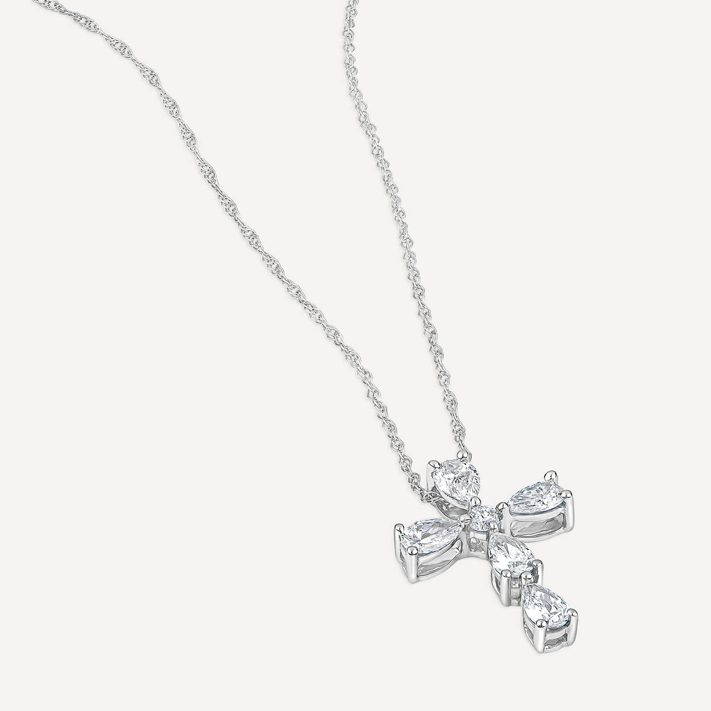 Born Classic 9ct White Gold Lab Grown 0.50ct Pear & Round Diamond Cross Pendant