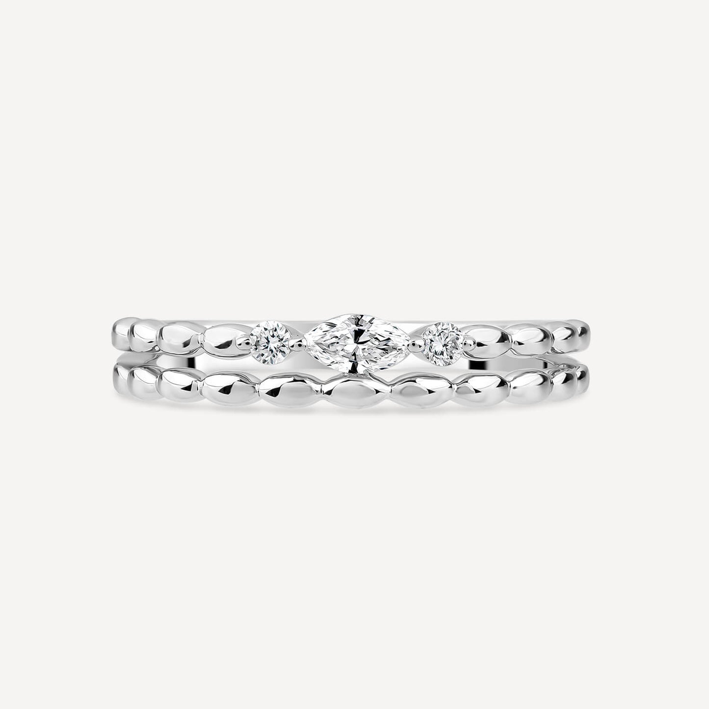 Born Kissed with Diamonds 9ct White Gold Lab 0.12ct Marquise Diamond Bead Double Band Ring