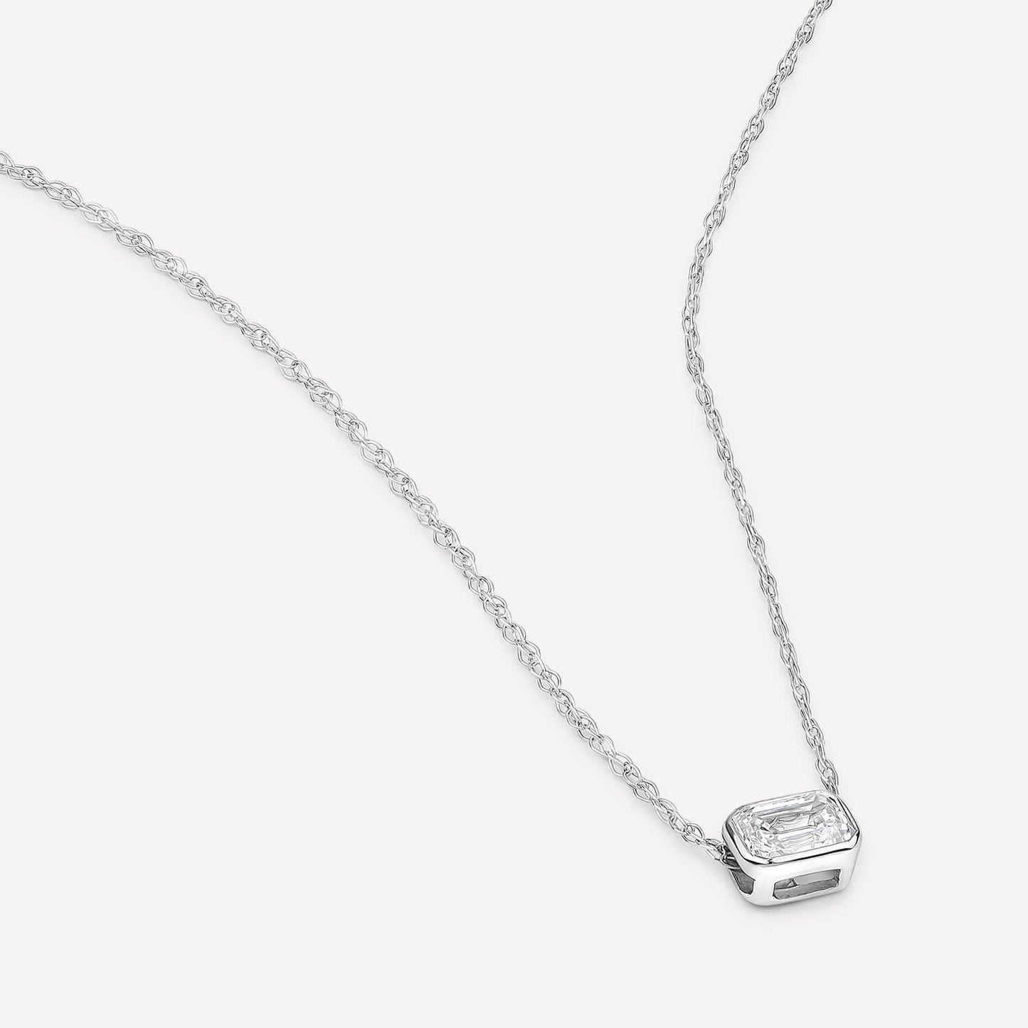 Born Kissed with Diamonds 9ct White Gold Lab Grown 0.20ct Emerald Cut Diamond Pendant