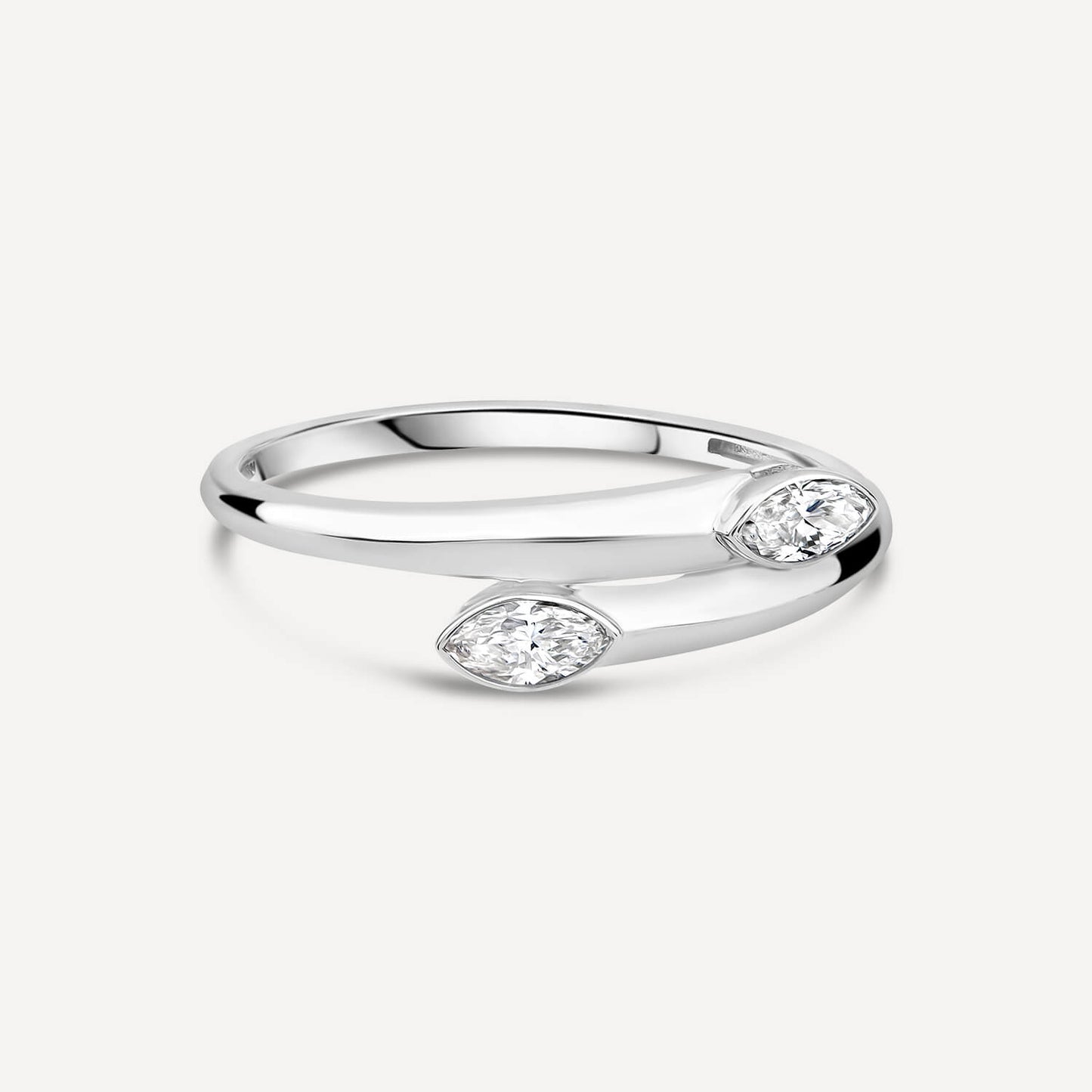 Born Kissed with Diamonds 9ct White Gold Lab Grown 0.20ct Two Marquise Diamond Twist Shape Ring