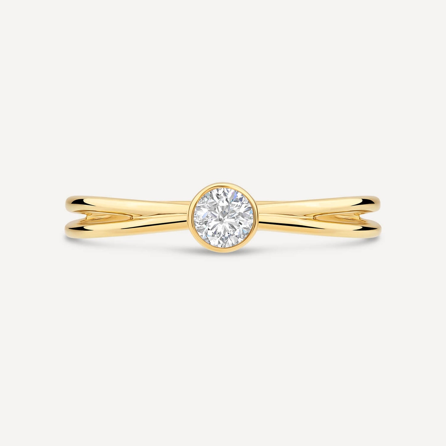 Born Kissed with Diamonds 9ct Yellow Gold Lab 0.15ct Round Diamond Open Split Shoulders Ring