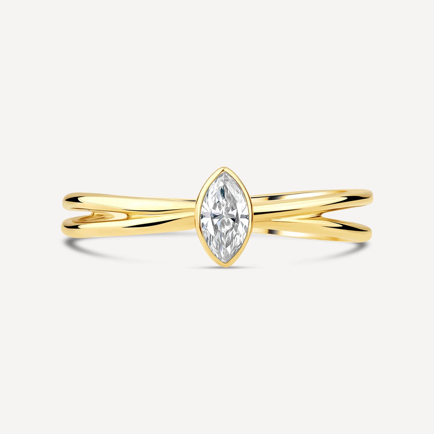 Born Kissed with Diamonds 9ct Yellow Gold Lab Grown 0.15ct Marquise Diamond Open Shoulders Ring