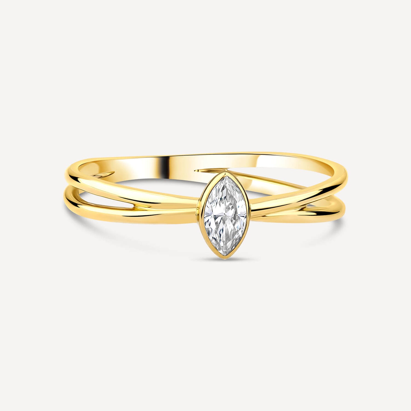 Born Kissed with Diamonds 9ct Yellow Gold Lab Grown 0.15ct Marquise Diamond Open Shoulders Ring