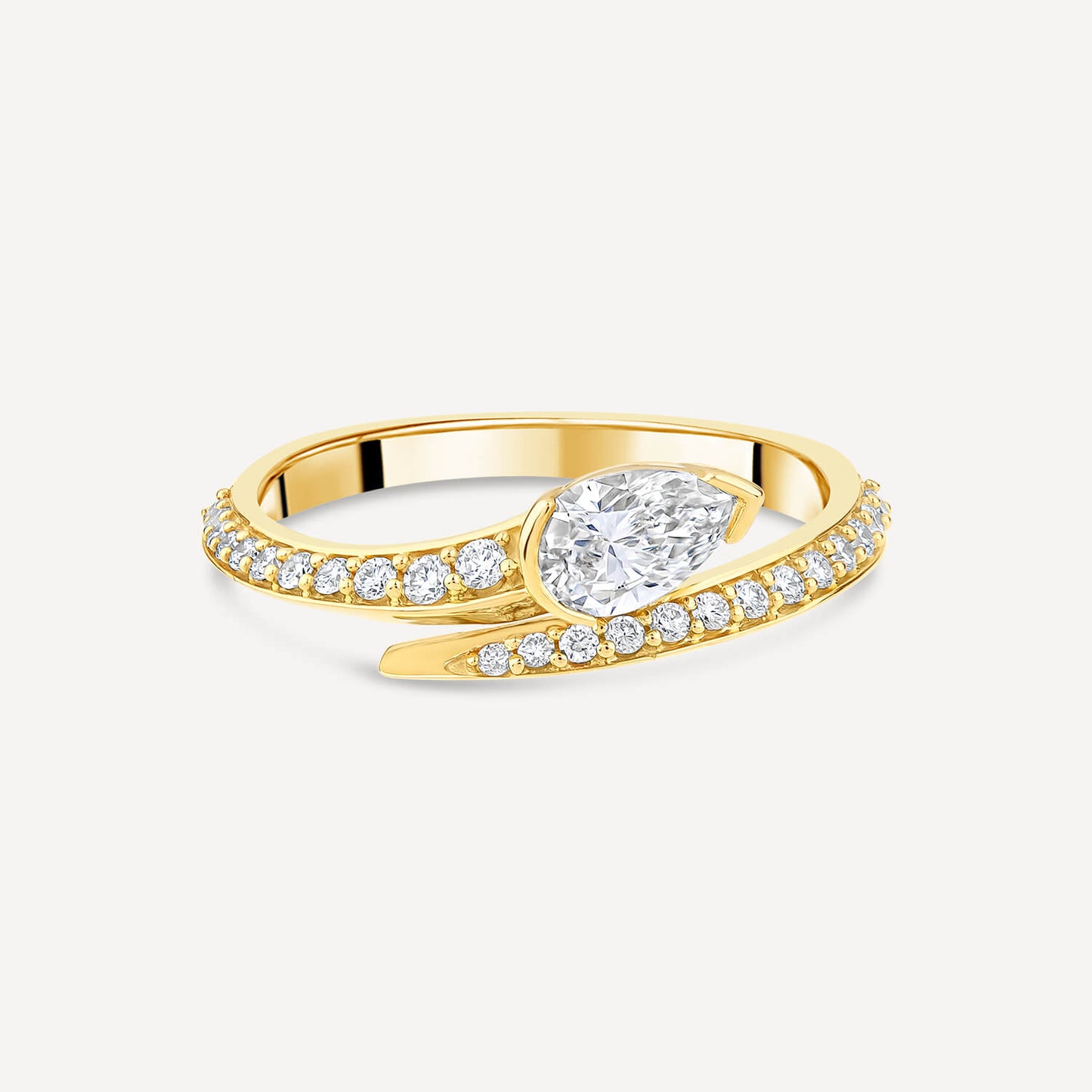 Born Kissed with Diamonds 9ct Yellow Gold Lab Grown 0.58ct Pear Diamond Twist Shaped Ring