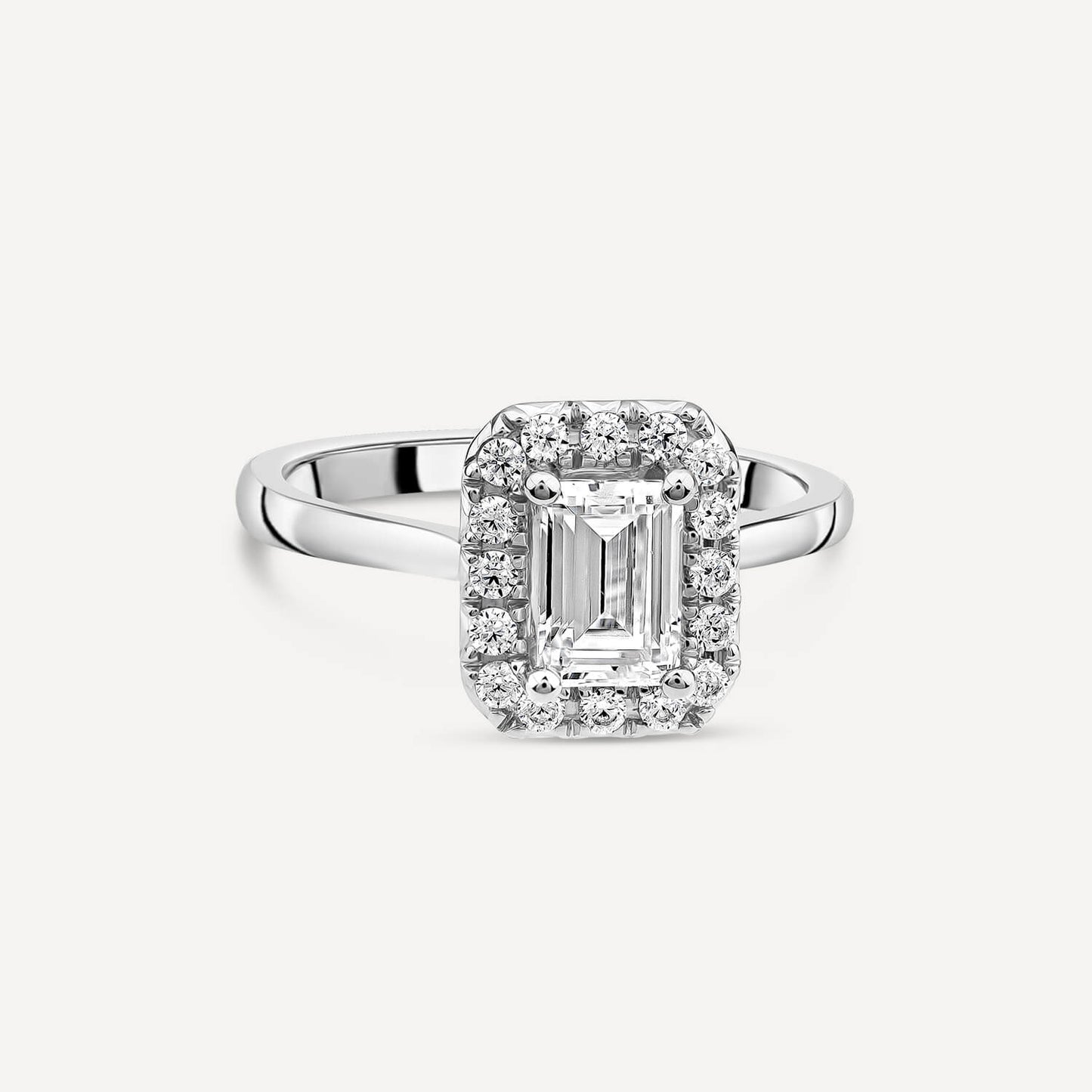 Born Platinum 1.20 Lab Grown Emerald Cut Halo Diamond Ring