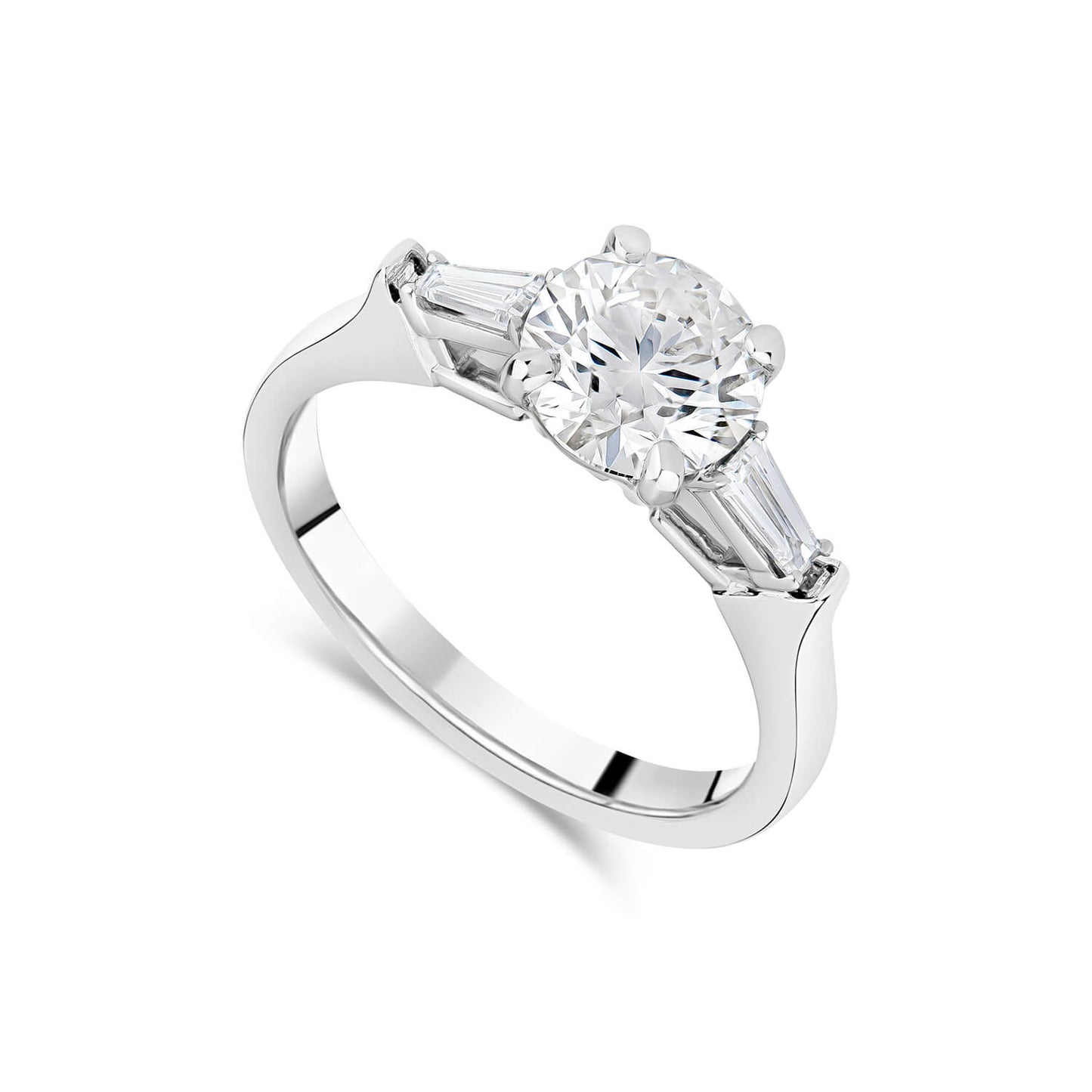 Born Platinum 1.38ct Lab Grown Round Solitaire & Baguette Diamond Sides Ring
