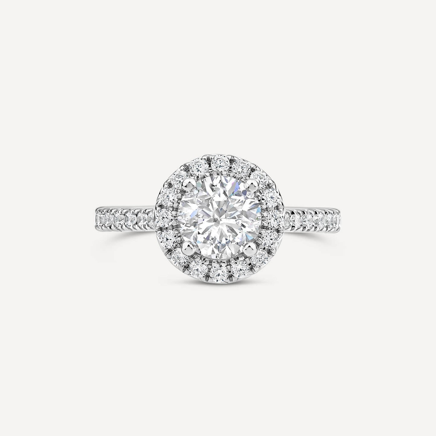 Born Platinum 1.40ct lab Grown Round Halo & Diamond Sides Ring
