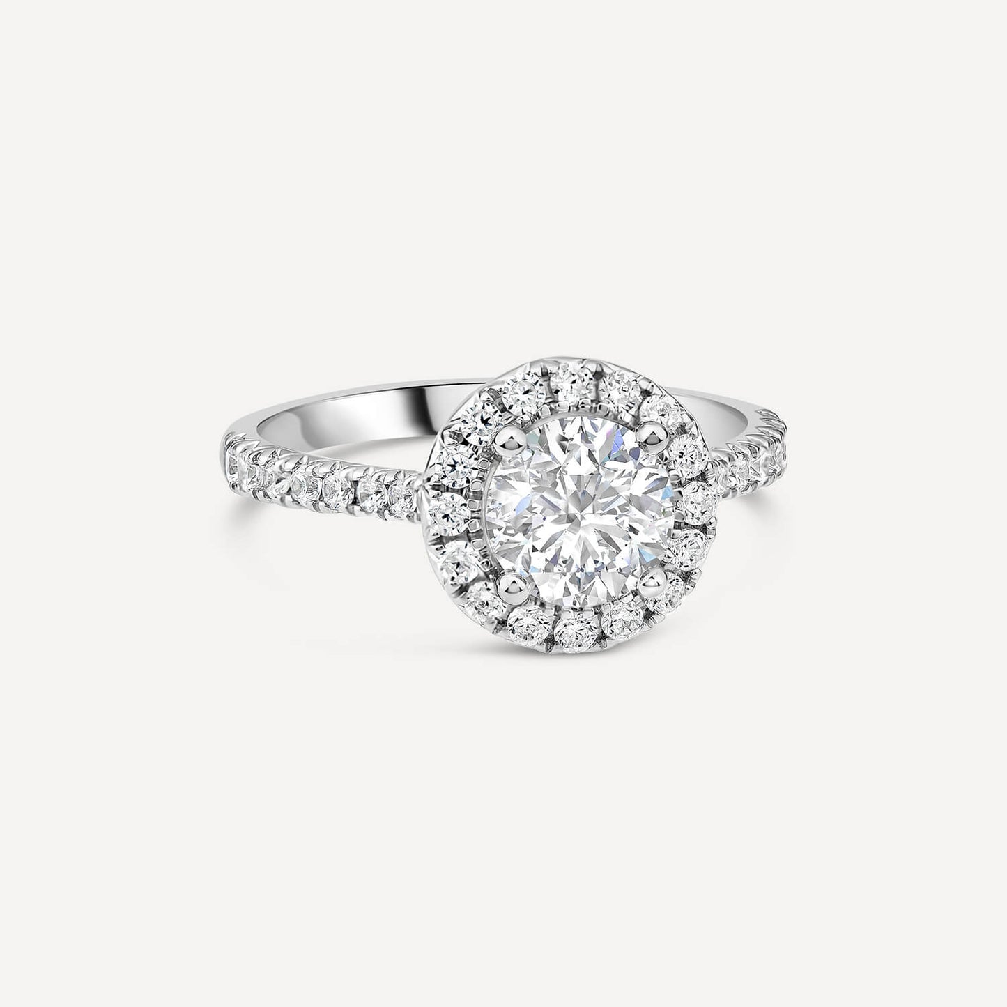 Born Platinum 1.40ct lab Grown Round Halo & Diamond Sides Ring