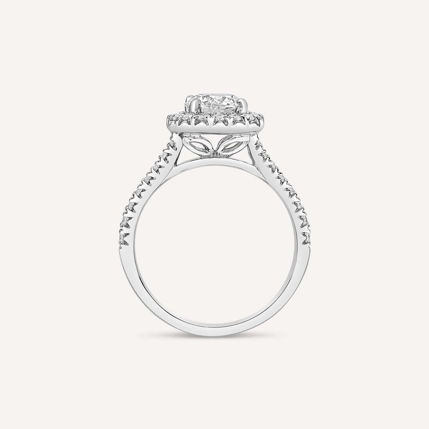 Born Platinum 1.40ct lab Grown Round Halo & Diamond Sides Ring