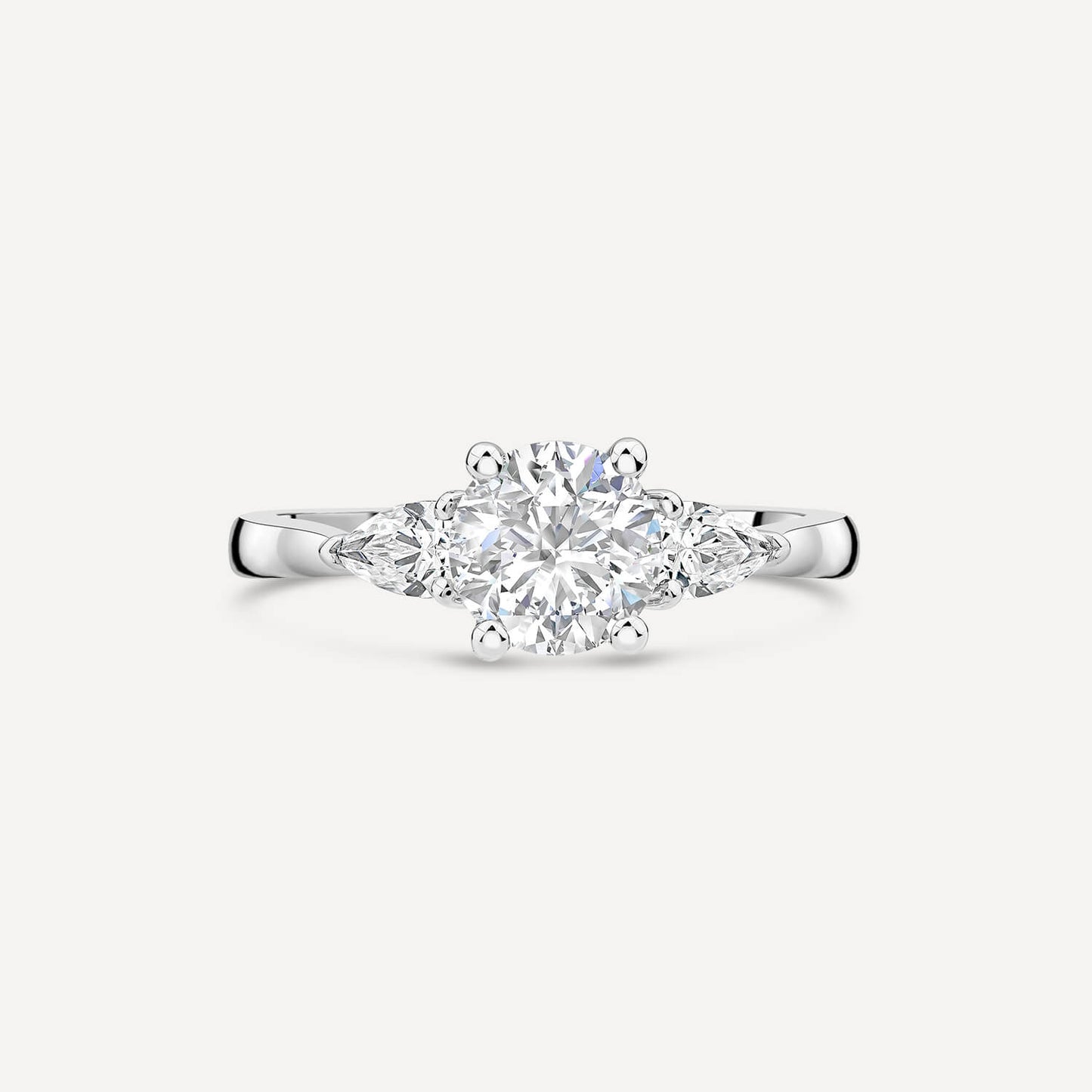 Born Platinum 1.40ct Round Brilliant & Pear Sides Ring