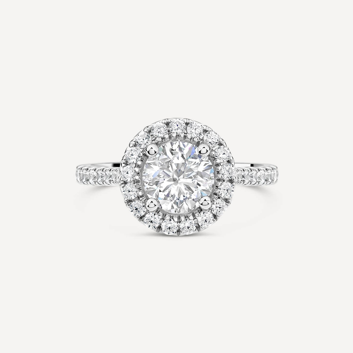 Born Platinum 1.61ct Lab Grown Round Halo & Diamond Sides Ring