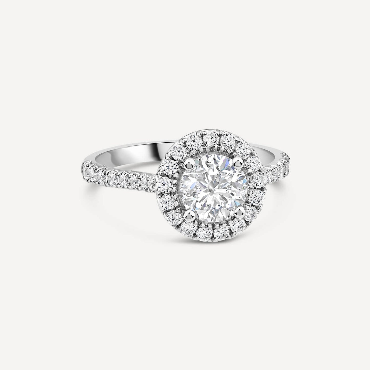 Born Platinum 1.61ct Lab Grown Round Halo & Diamond Sides Ring