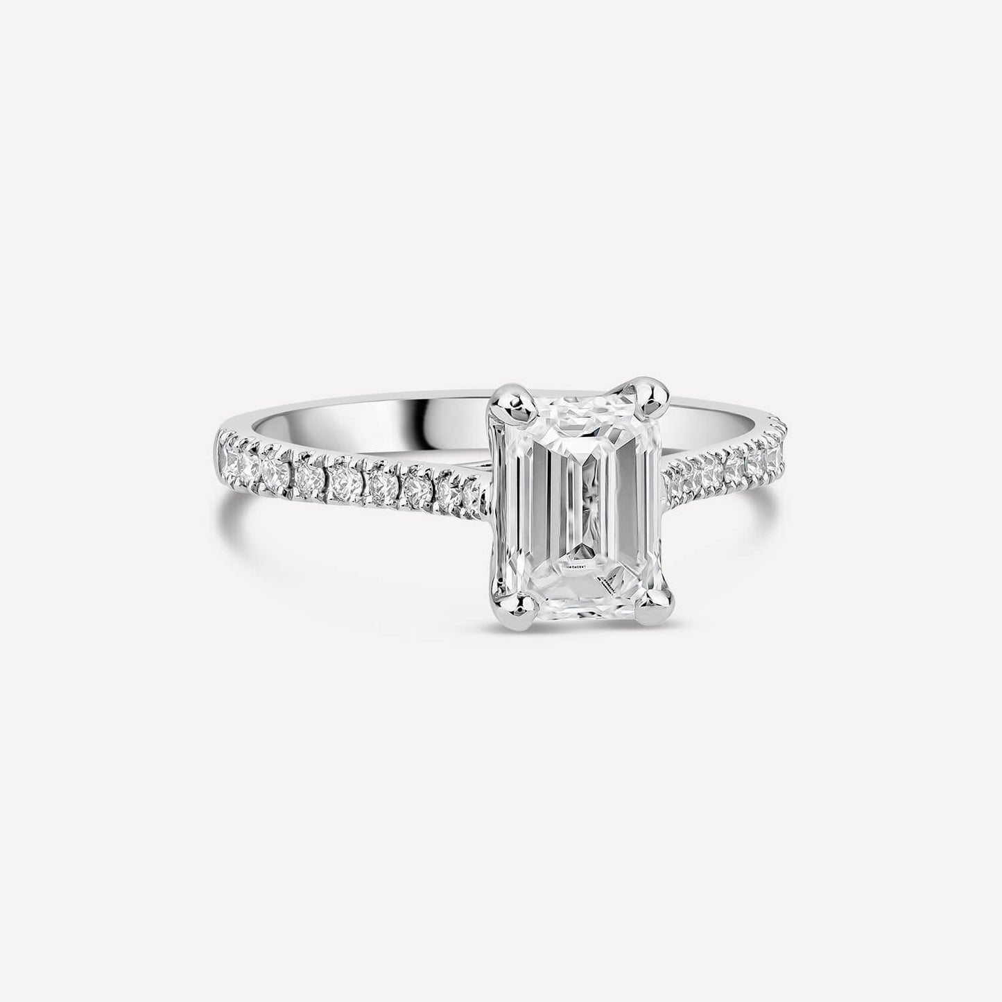 Born Platinum 1.70ct Lab Grown Emerald Cut & Diamond Sides Ring