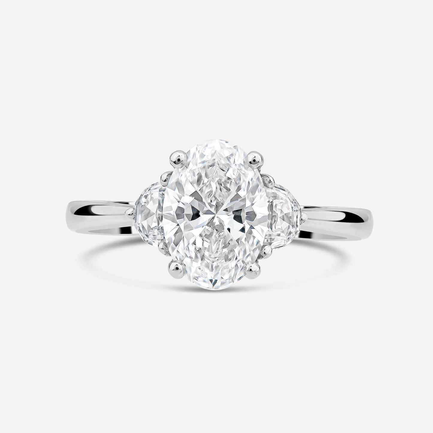 Born Platinum 1.78ct Lab Grown Oval Centre & Half Moon Shaped Sides Diamond Ring