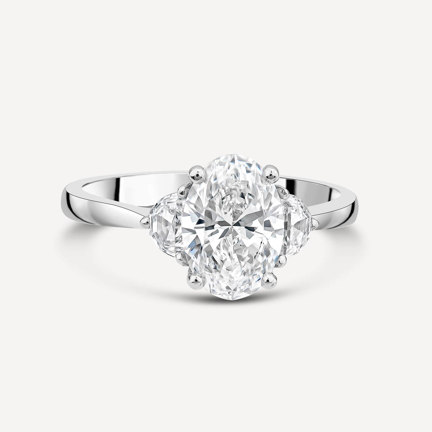 Born Platinum 1.78ct Lab Grown Oval Centre & Half Moon Shaped Sides Diamond Ring