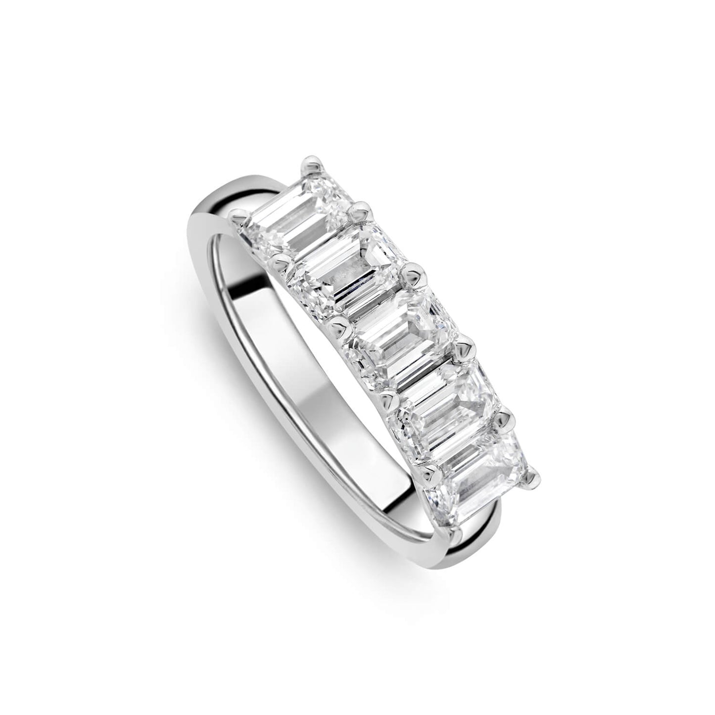 Born Platinum 1.85ct Lab Grown 5 Stone Emerald Cut Half Eternity Diamond Ring
