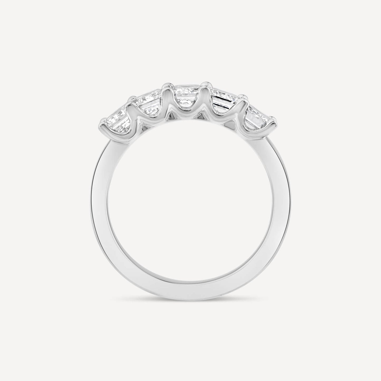 Born Platinum 1.85ct Lab Grown 5 Stone Emerald Cut Half Eternity Diamond Ring