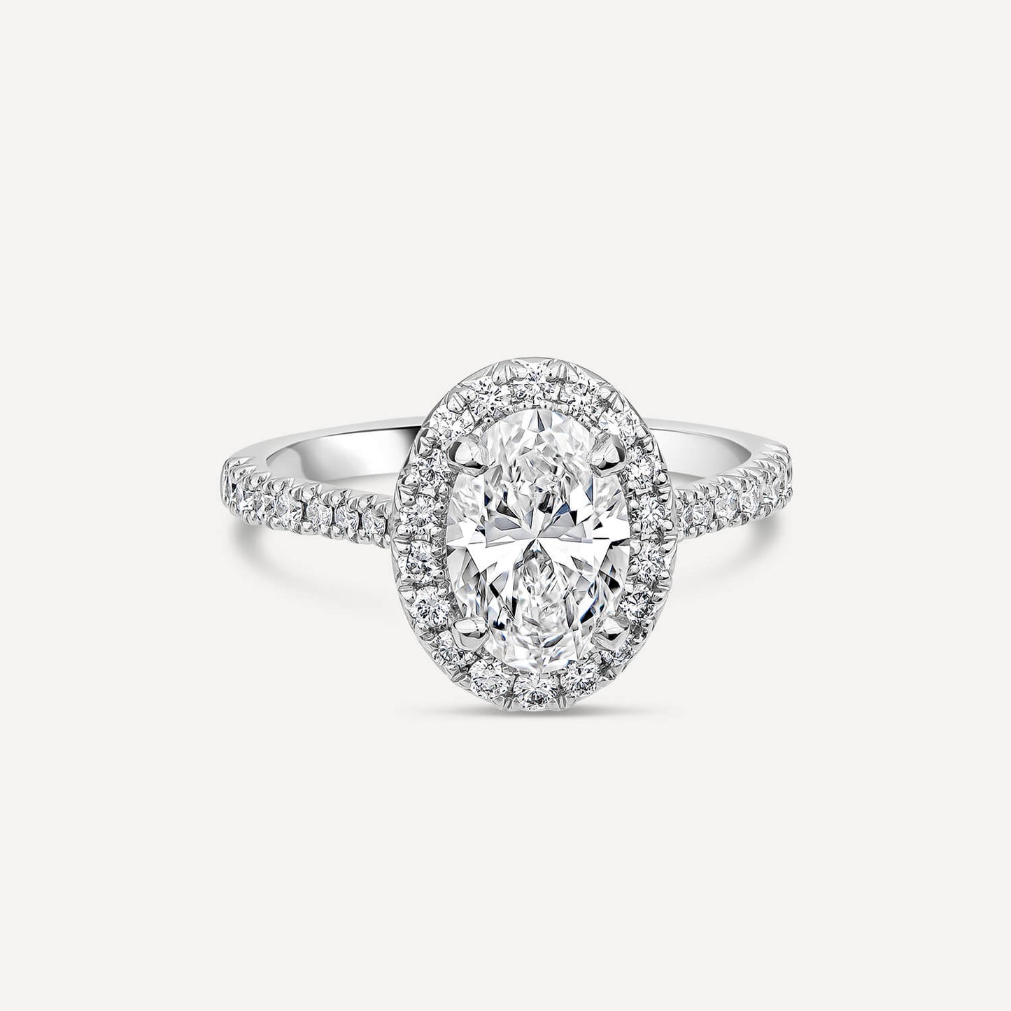 Born Platinum 1.92ct Lab Grown Oval Halo & Diamond Sides Ring