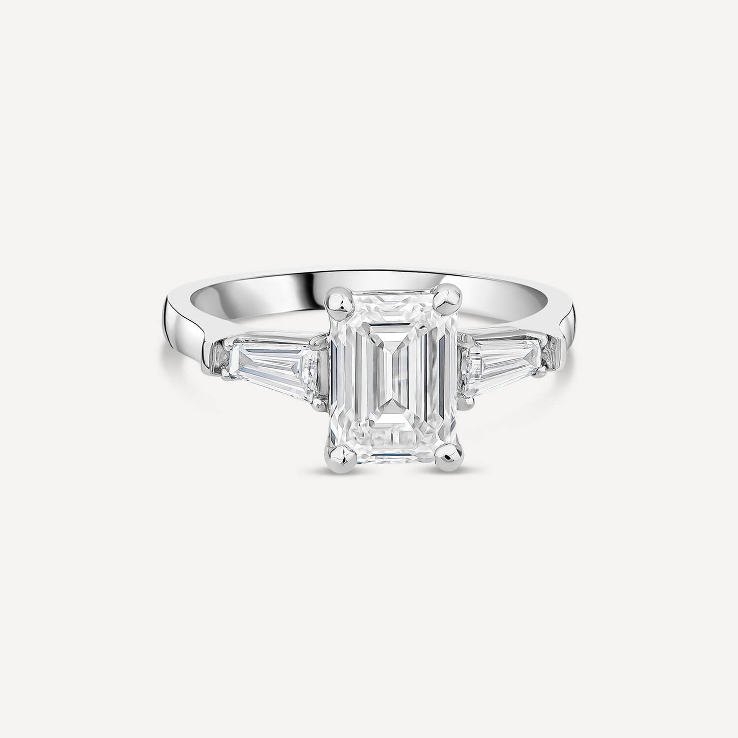Born Platinum 1.98ct Lab Grown Emerald Cut & Baguette Diamond Sides Ring