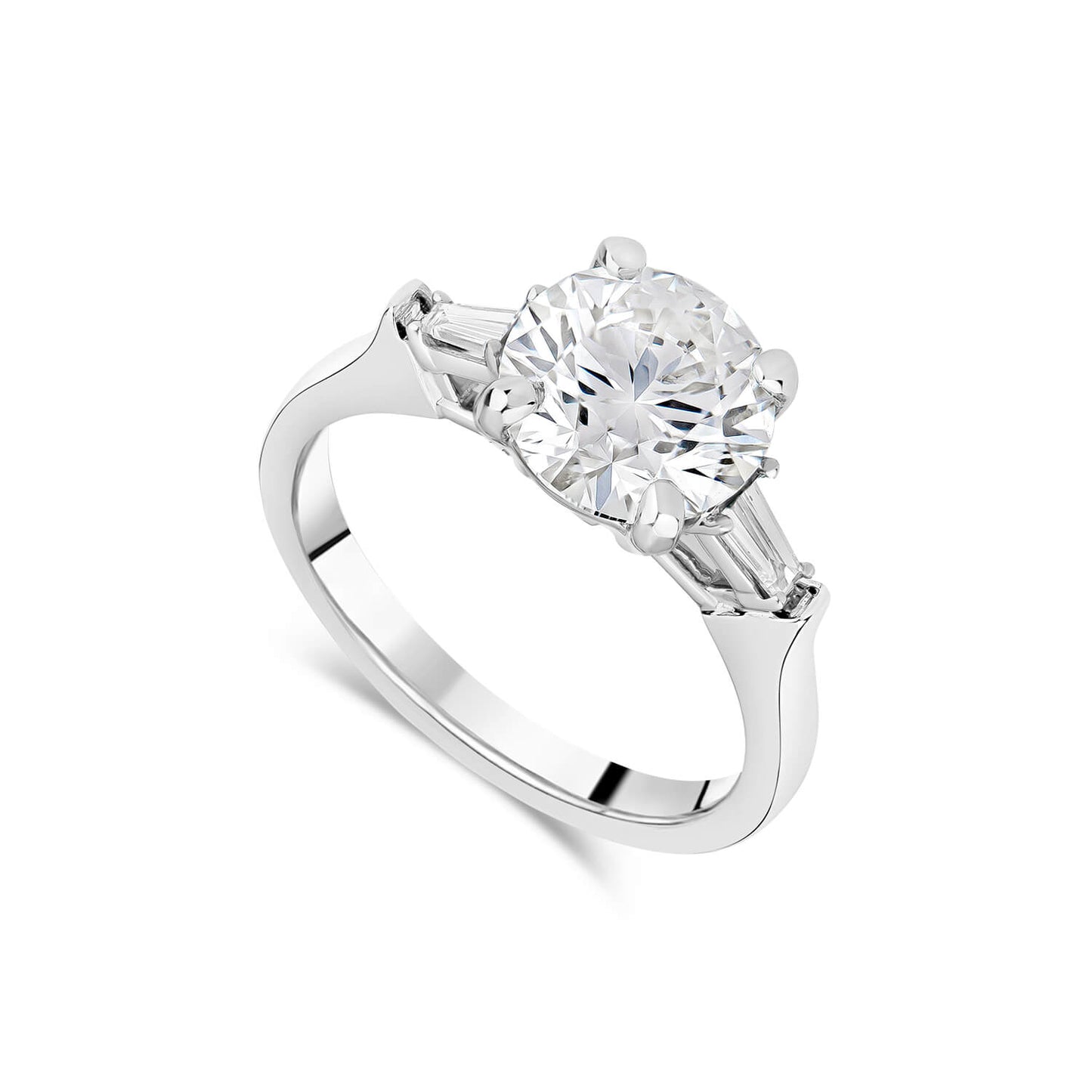 Born Platinum 1.98ct Lab Grown Round Solitaire & Baguette Diamond Sides Ring