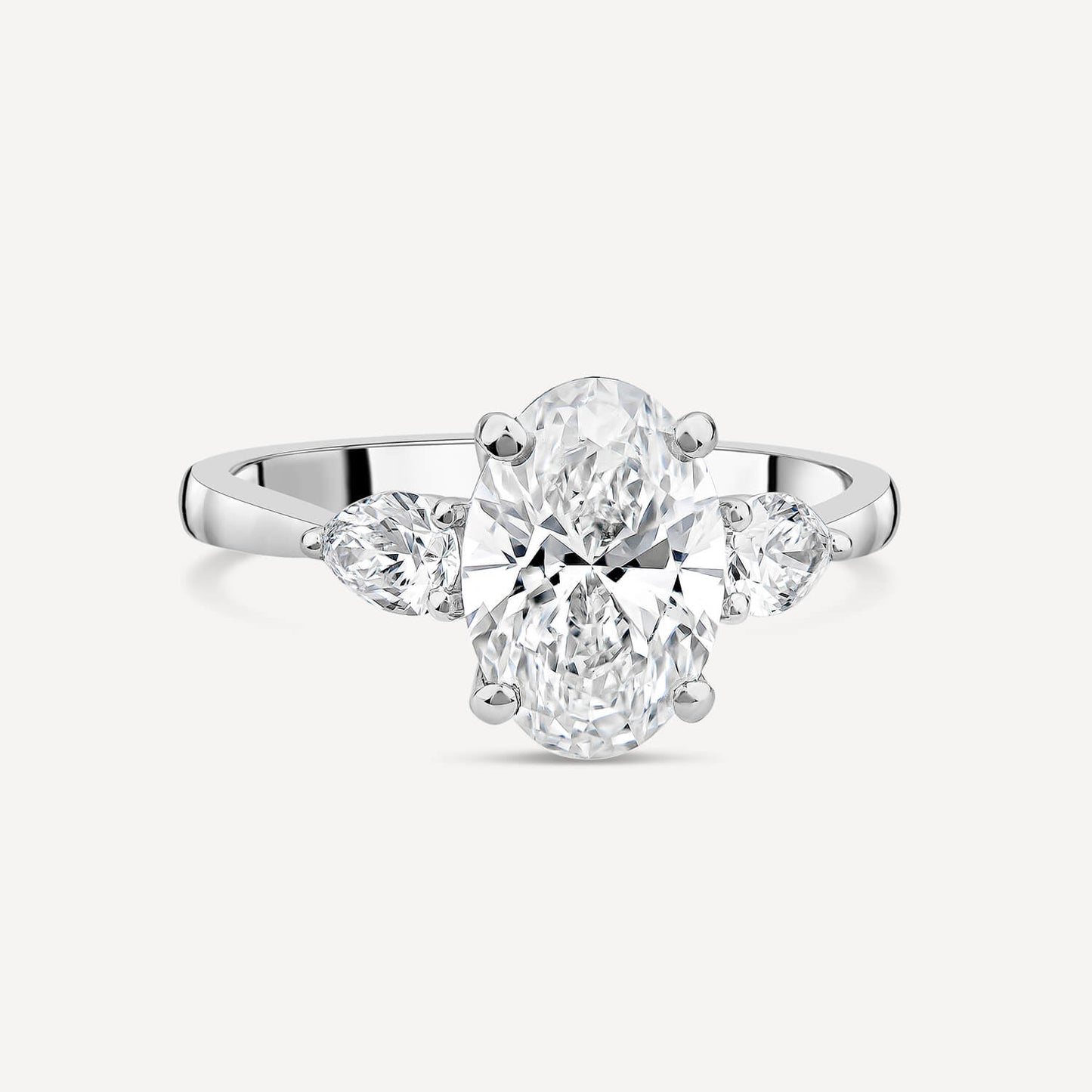 Born Platinum 2.40ct Lab Grown Oval Centre & Pear Sides Diamond Ring