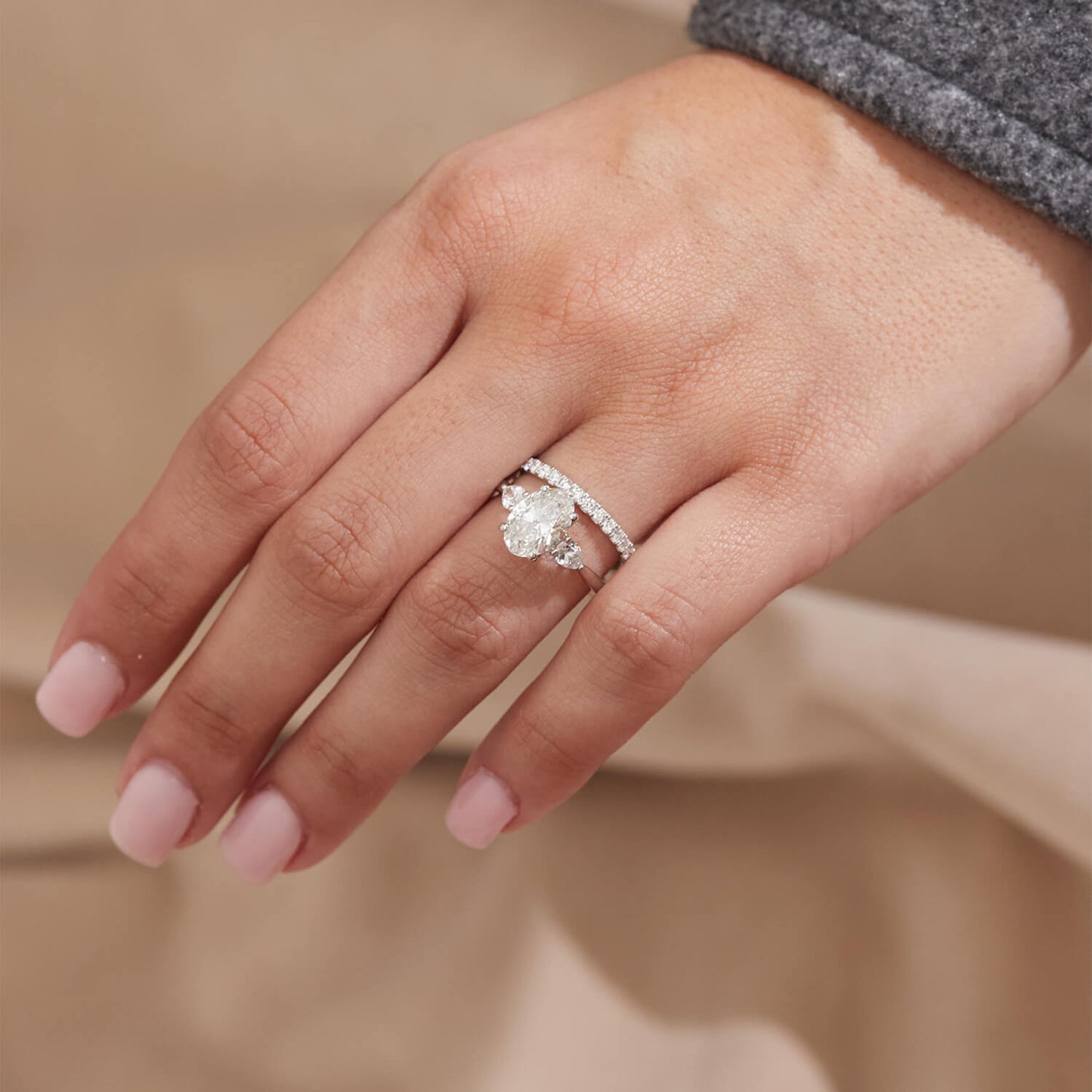 Born Platinum 2.40ct Lab Grown Oval Centre & Pear Sides Diamond Ring