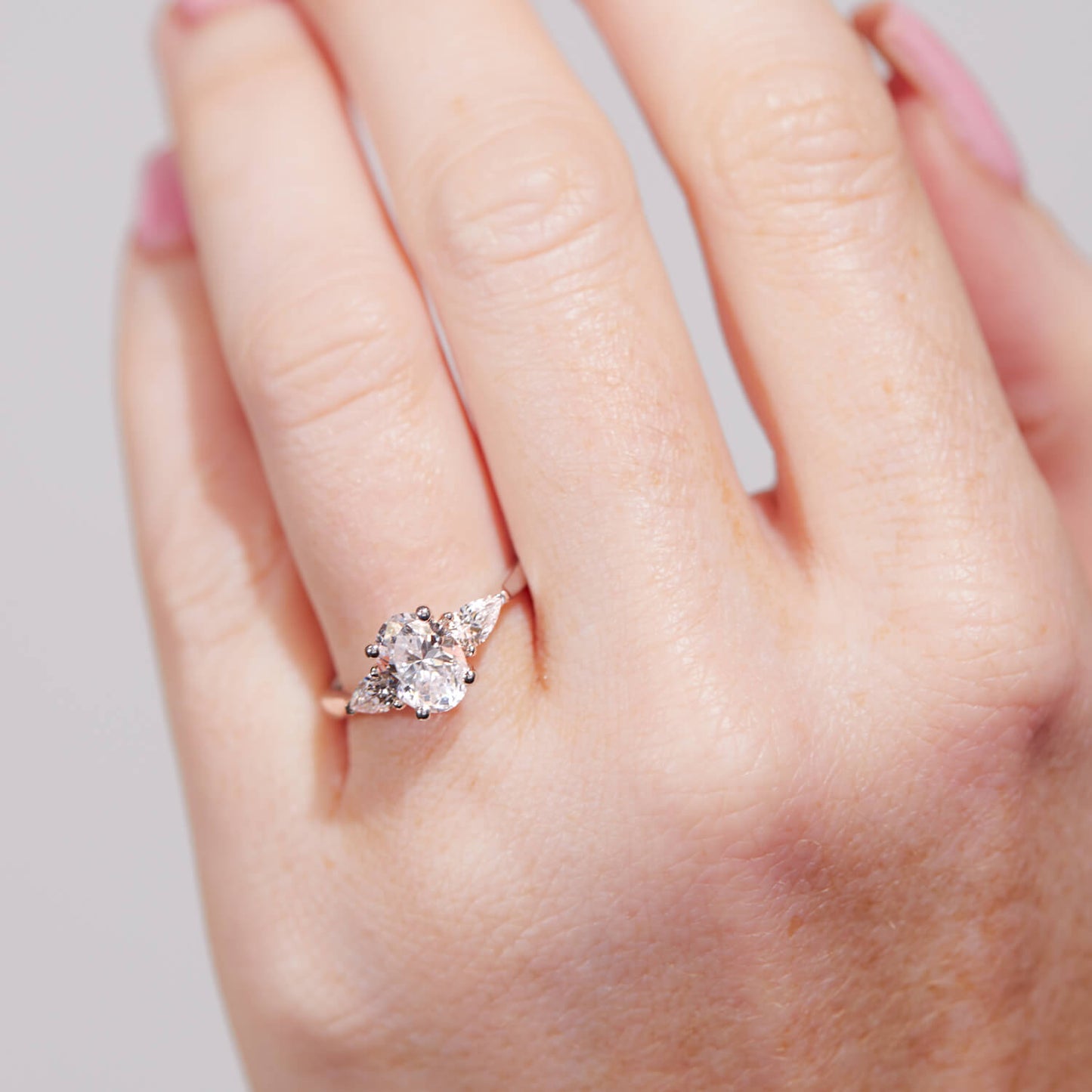 Born Platinum Lab Grown 1.40ct Oval & Pear Sides Diamond Ring